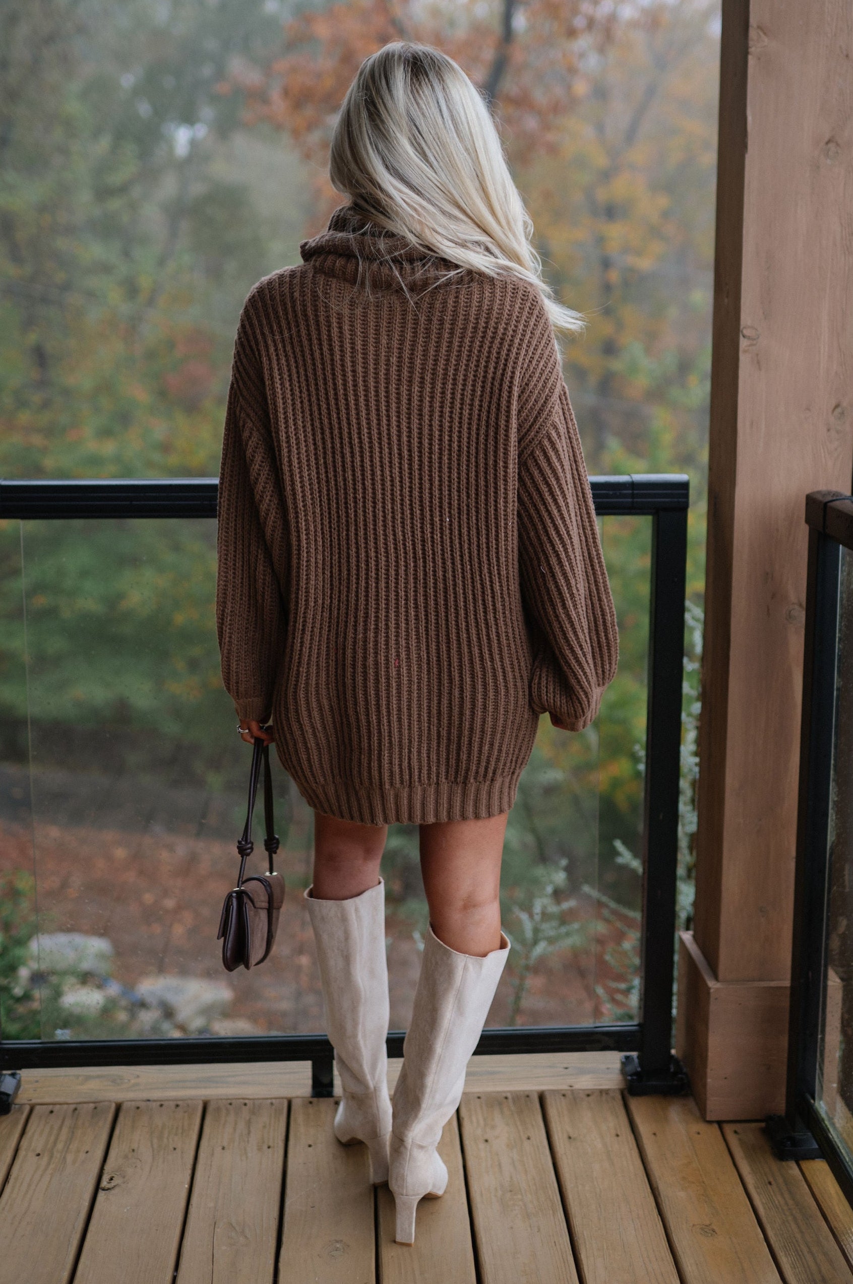 Rib Knit Turtle Neck Oversized Sweater-Cocoa