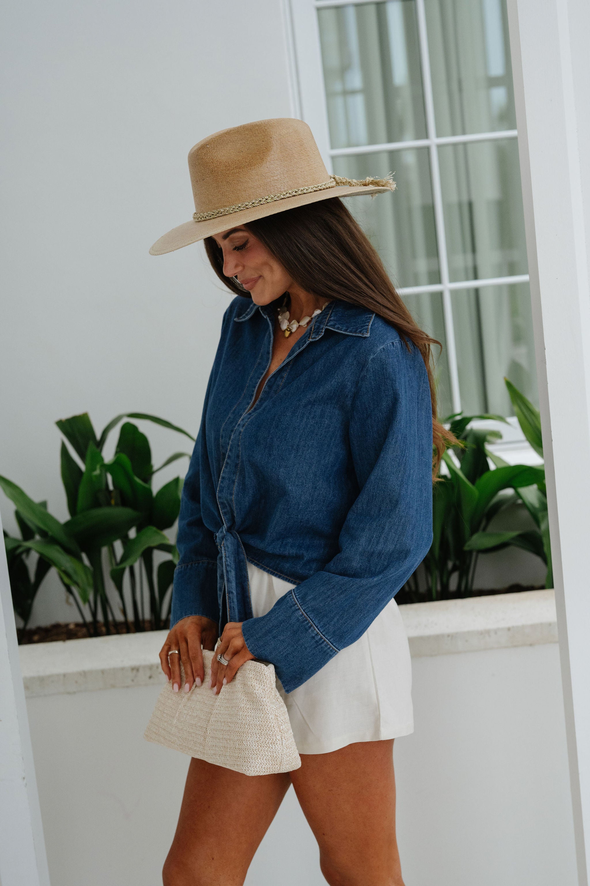Front Tie Denim Top-Dark Indigo