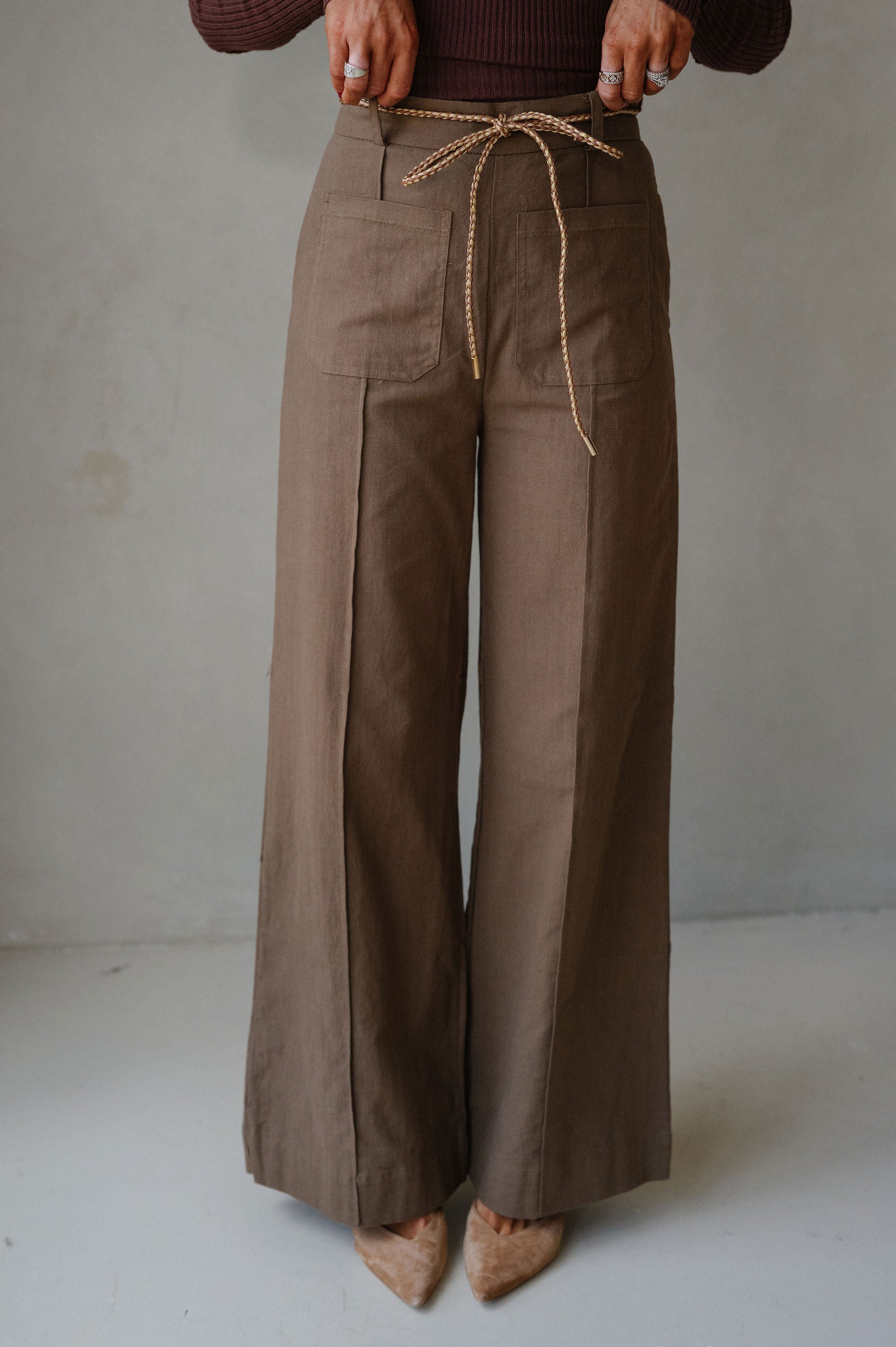 Qunicy Wide Leg Pants-Khaki