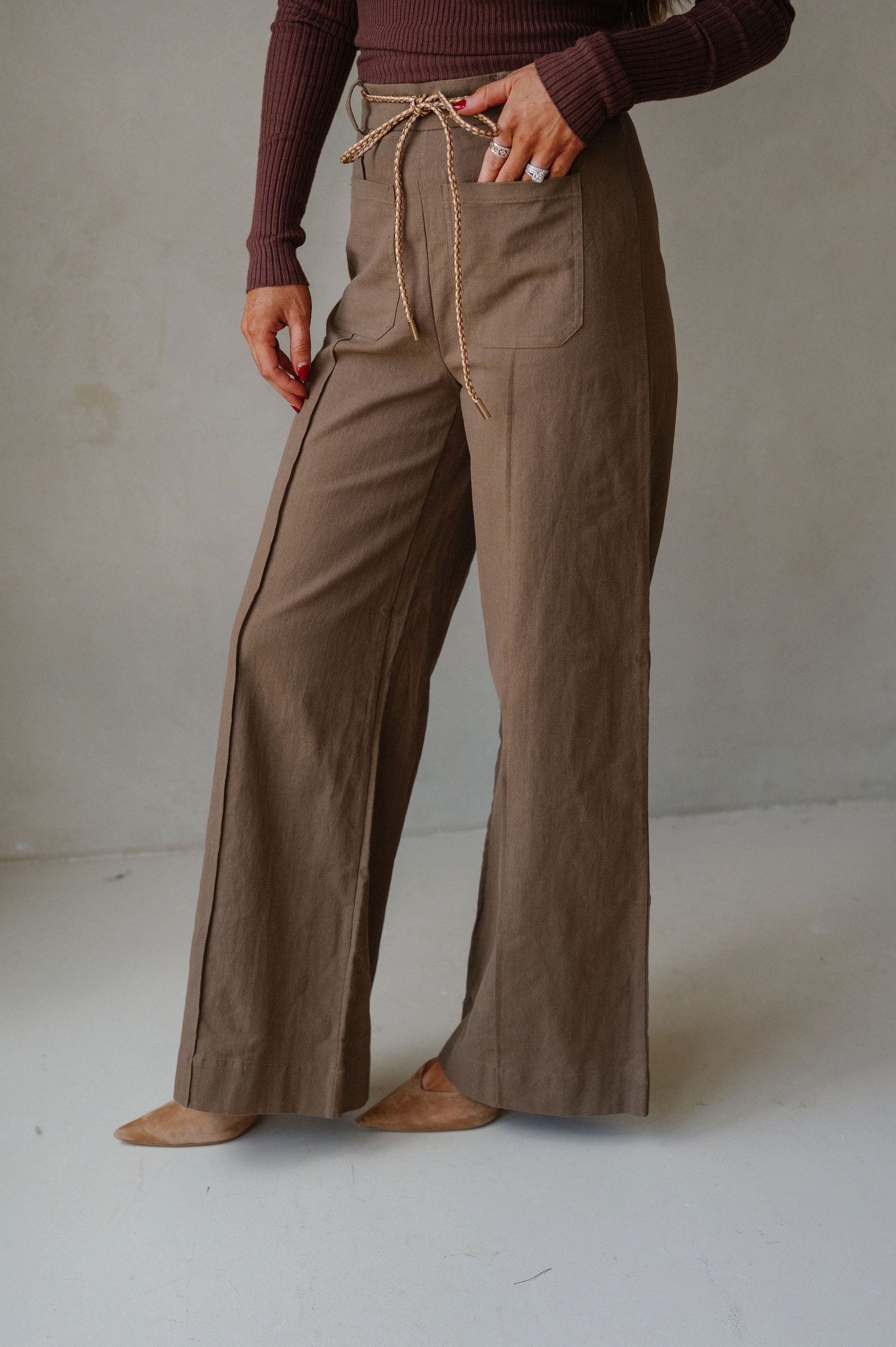 Qunicy Wide Leg Pants-Khaki