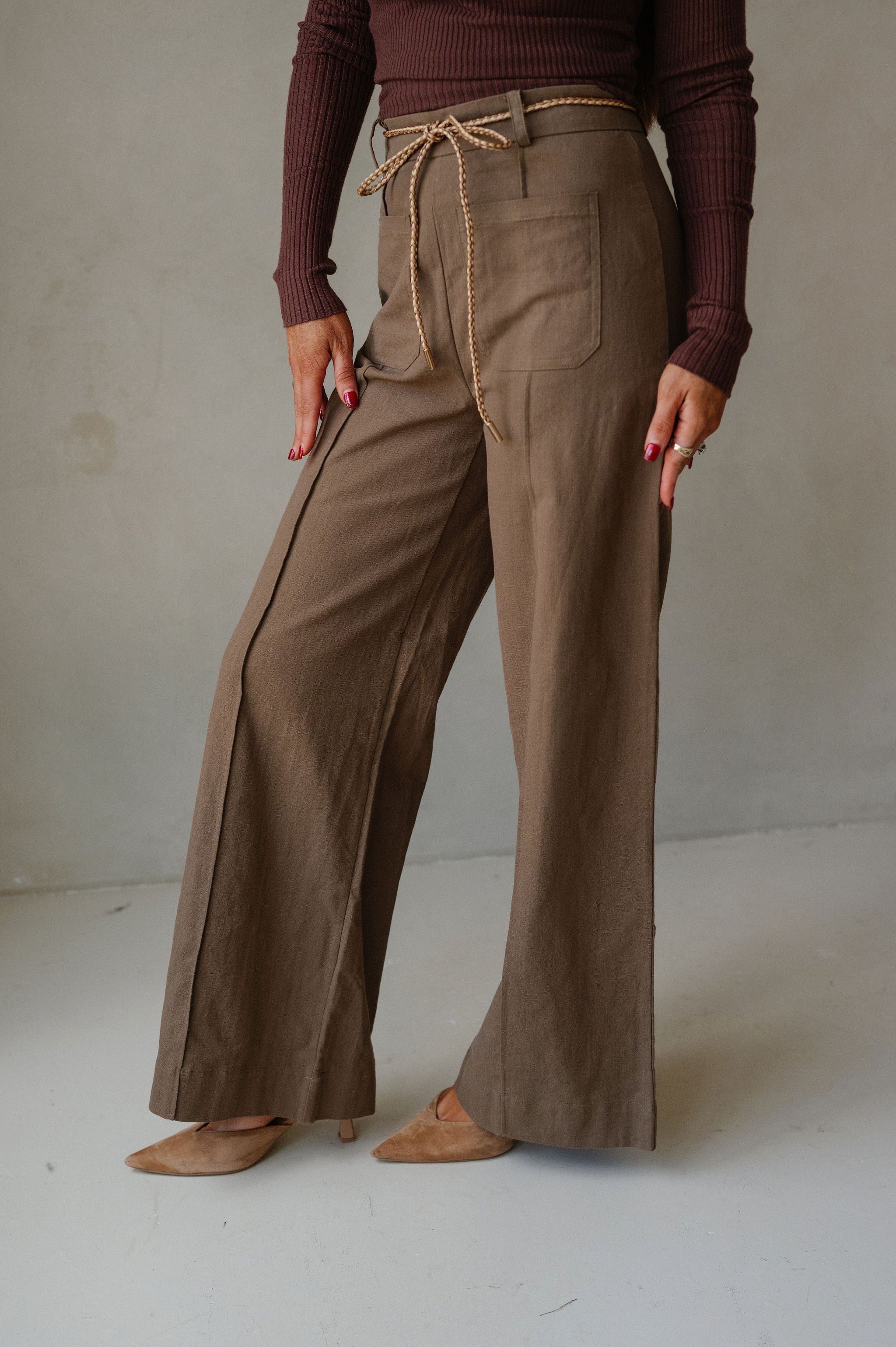 Qunicy Wide Leg Pants-Khaki