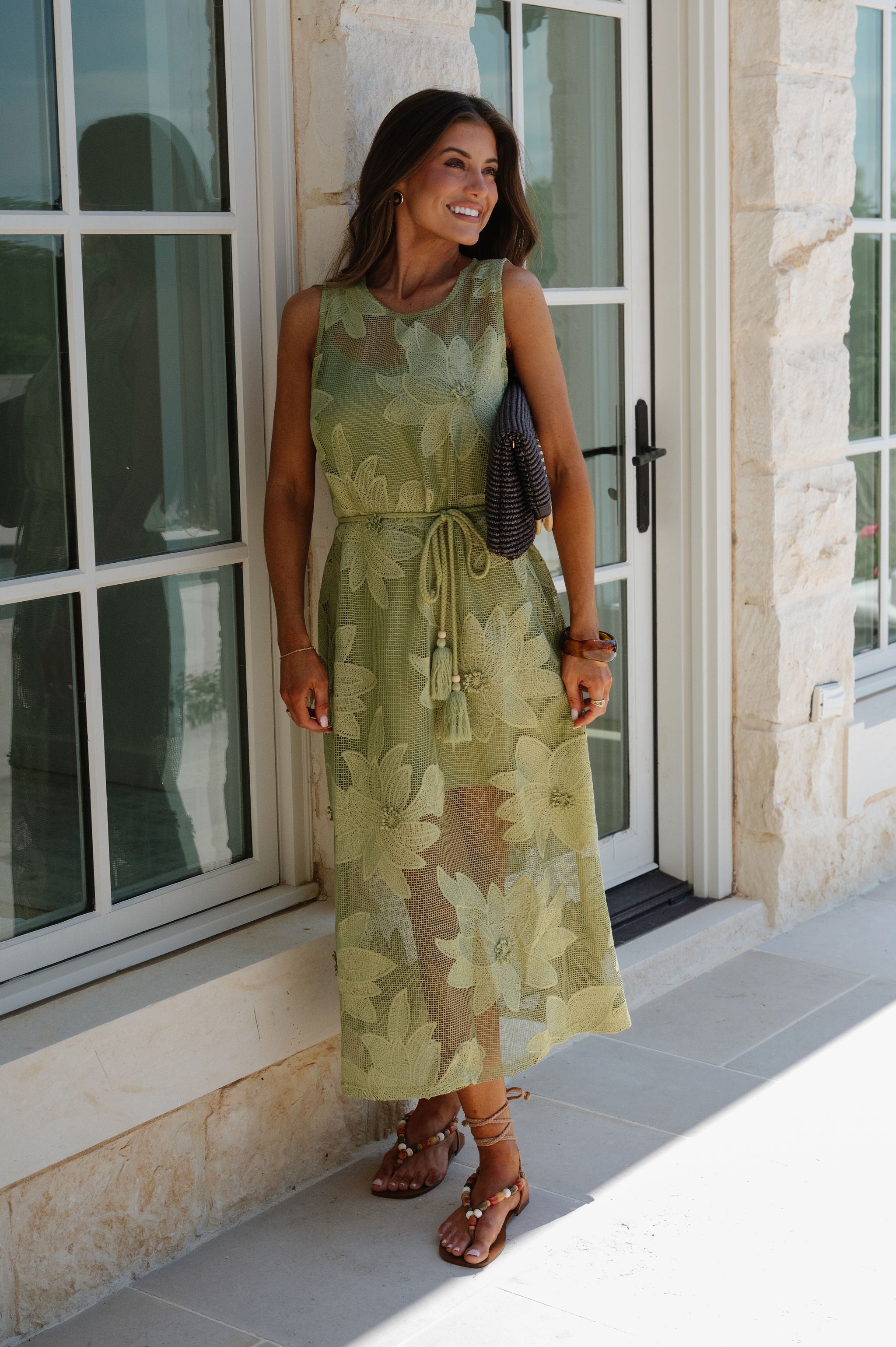 Mia Lace Midi Dress-Green