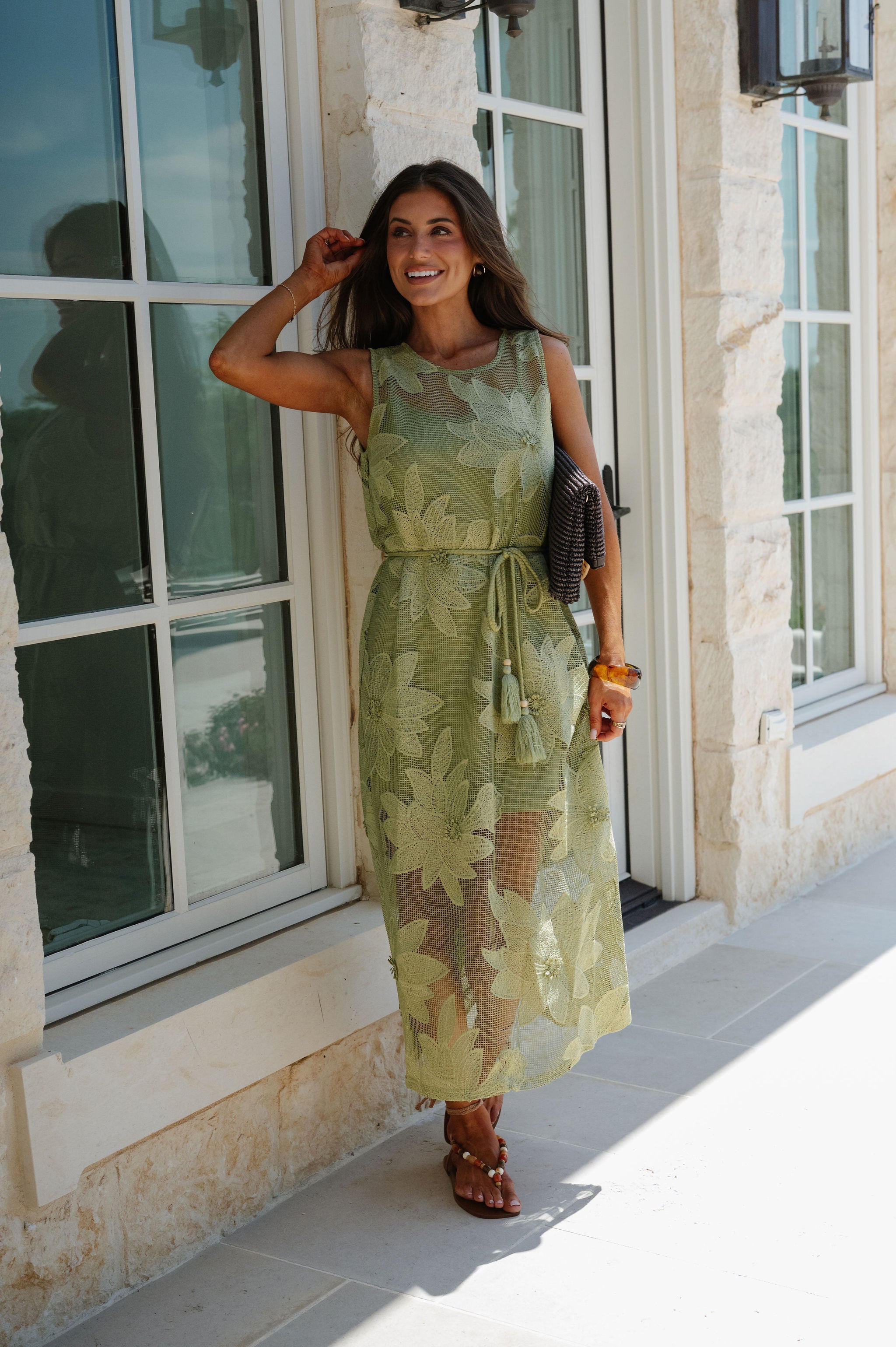 Mia Lace Midi Dress-Green