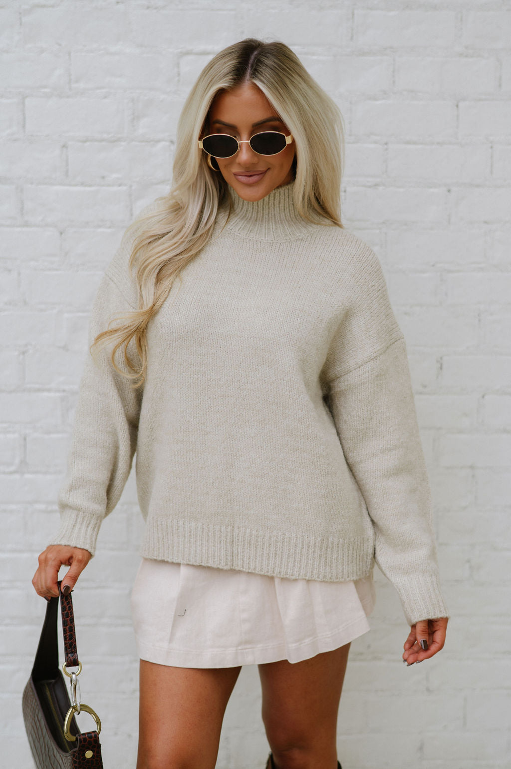 Everyday Mock Neck Sweater-Oatmeal