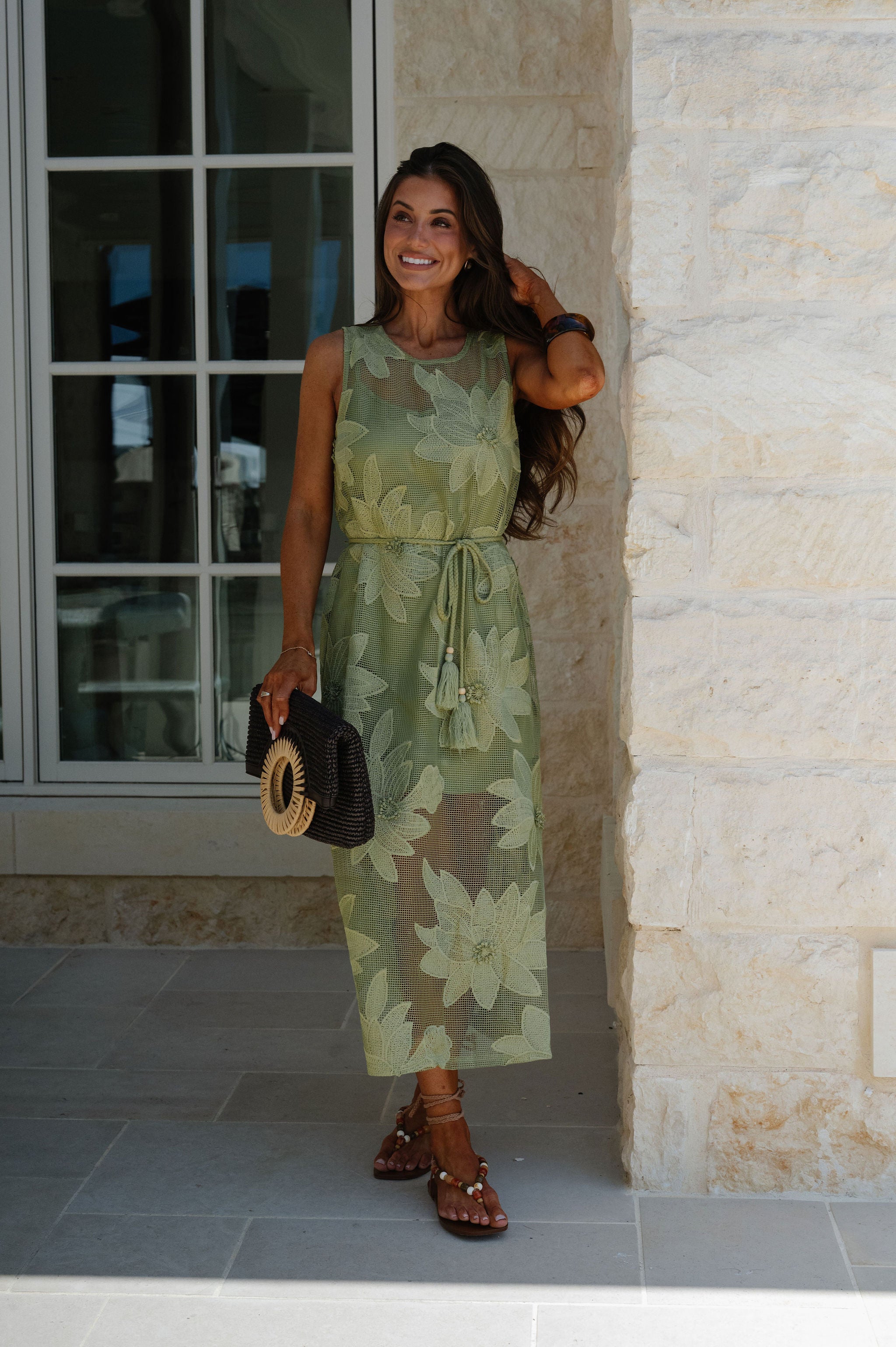 Mia Lace Midi Dress-Green