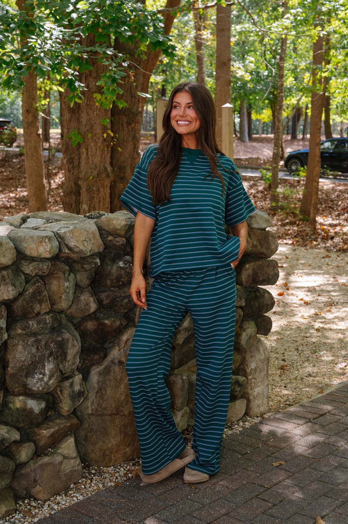 Tarsi Striped Terry Set-Hunter Green