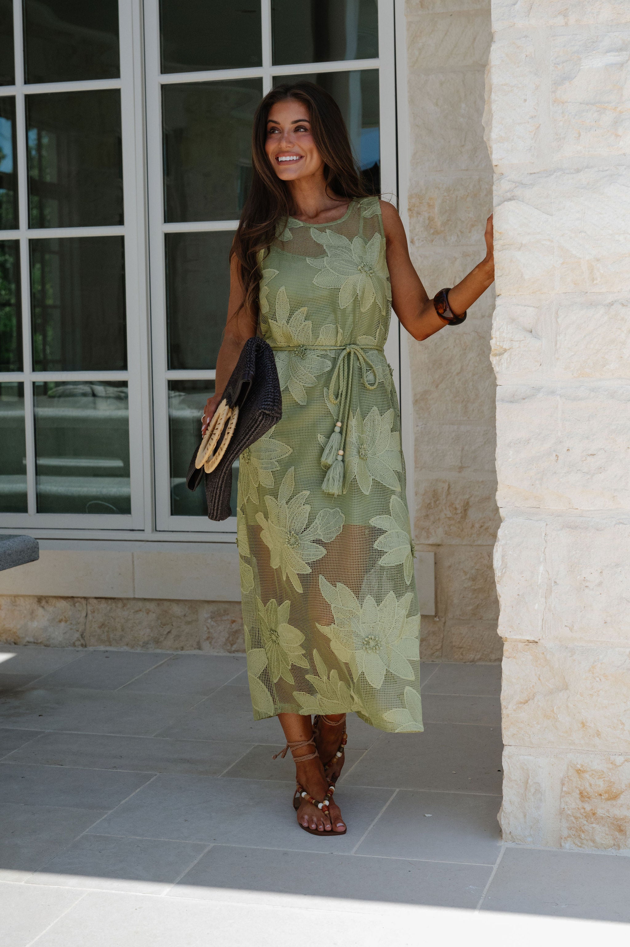 Mia Lace Midi Dress-Green