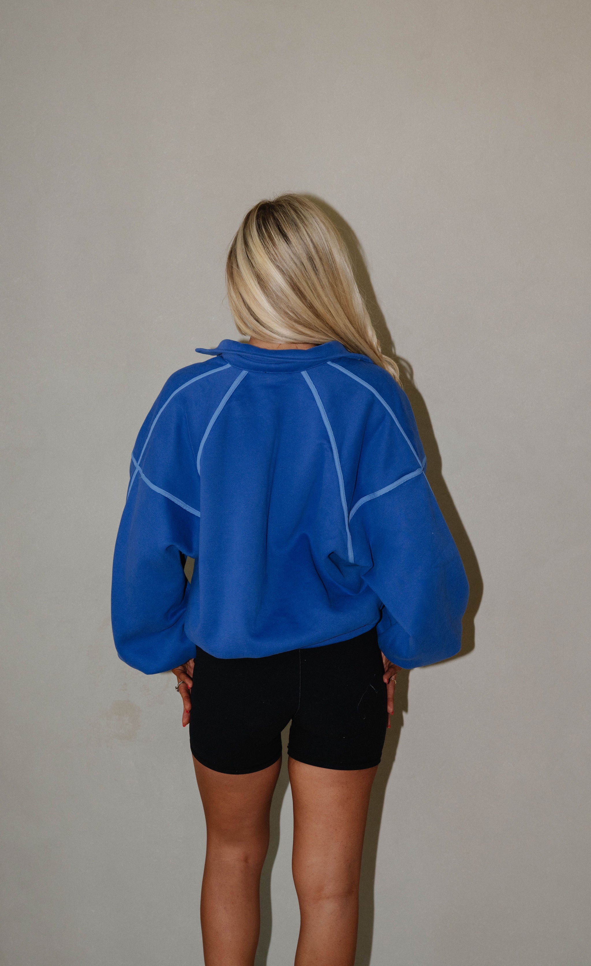 Alexa Contrast Piping Pullover-Cobalt