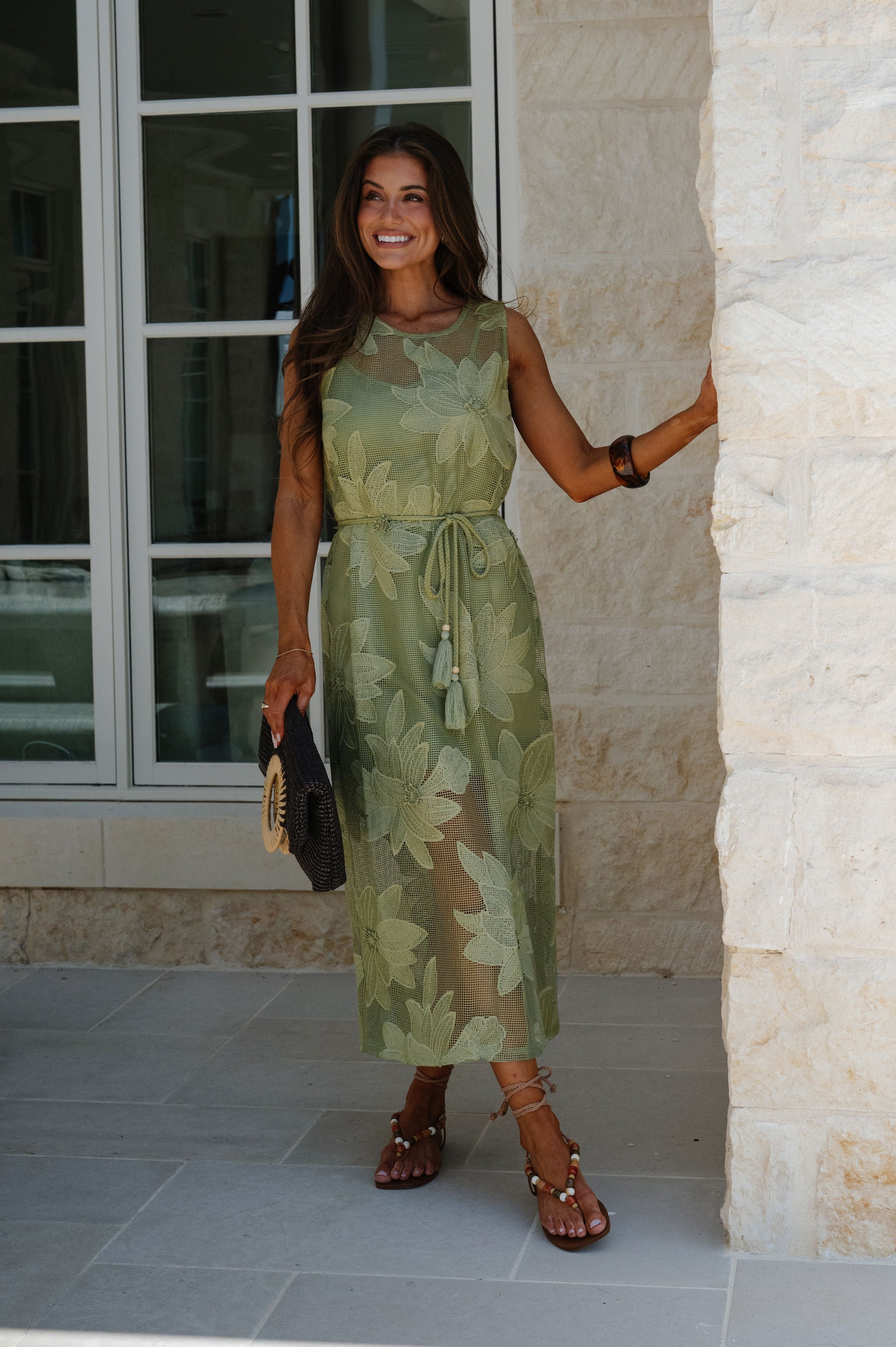 Mia Lace Midi Dress-Green S
