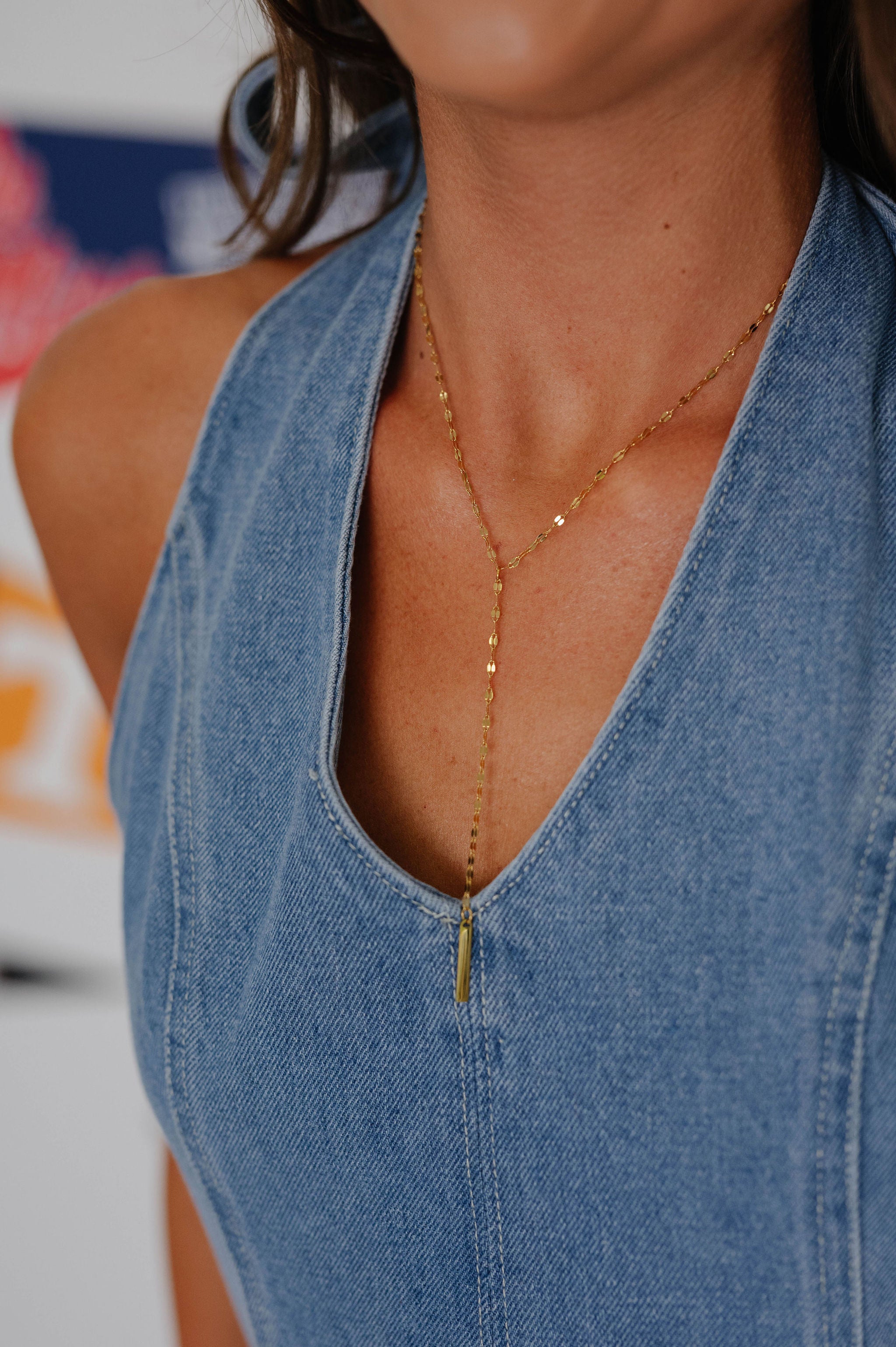 Y-Shaped Bar Pendant Necklace-Gold