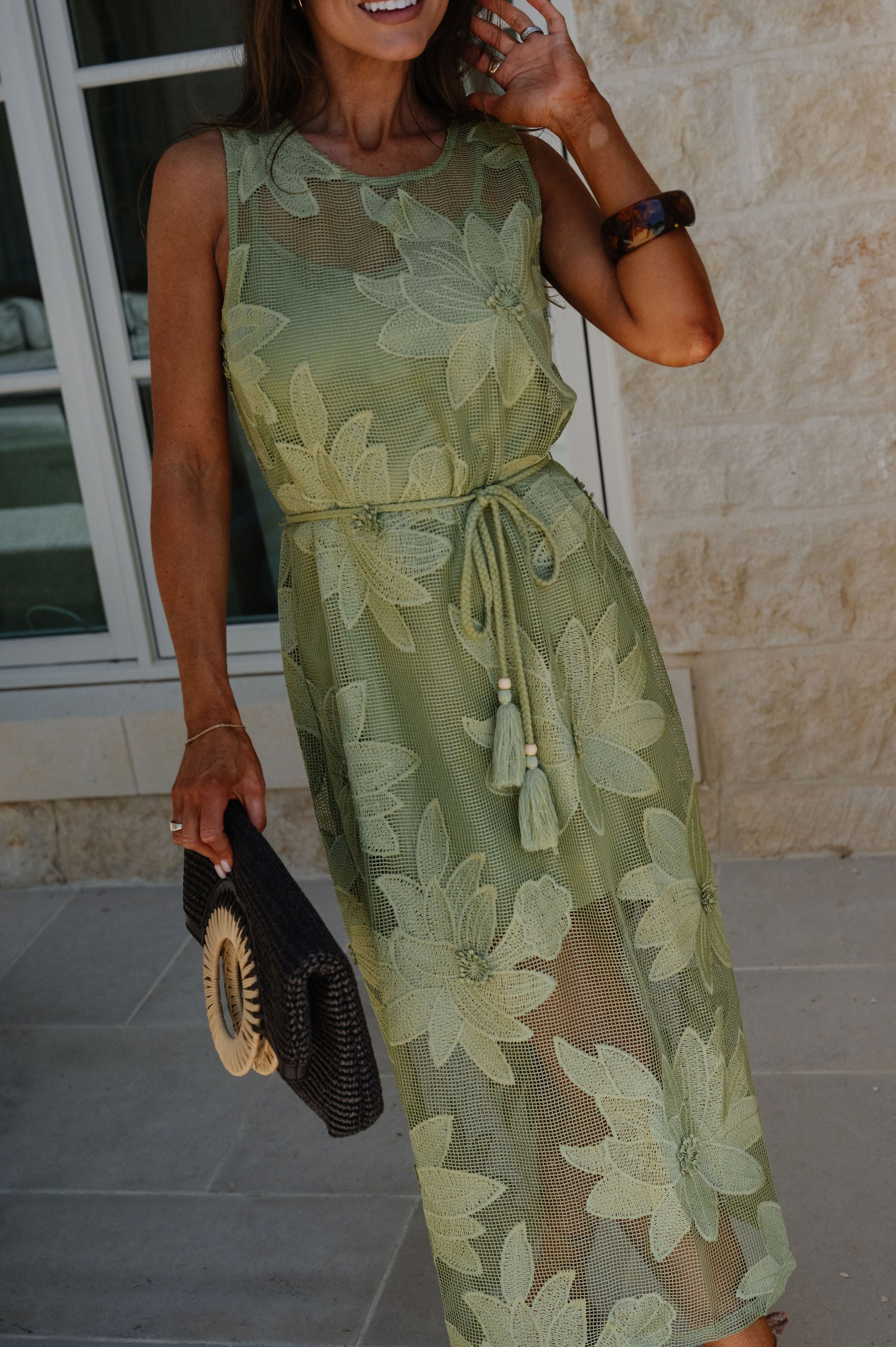 Mia Lace Midi Dress-Green