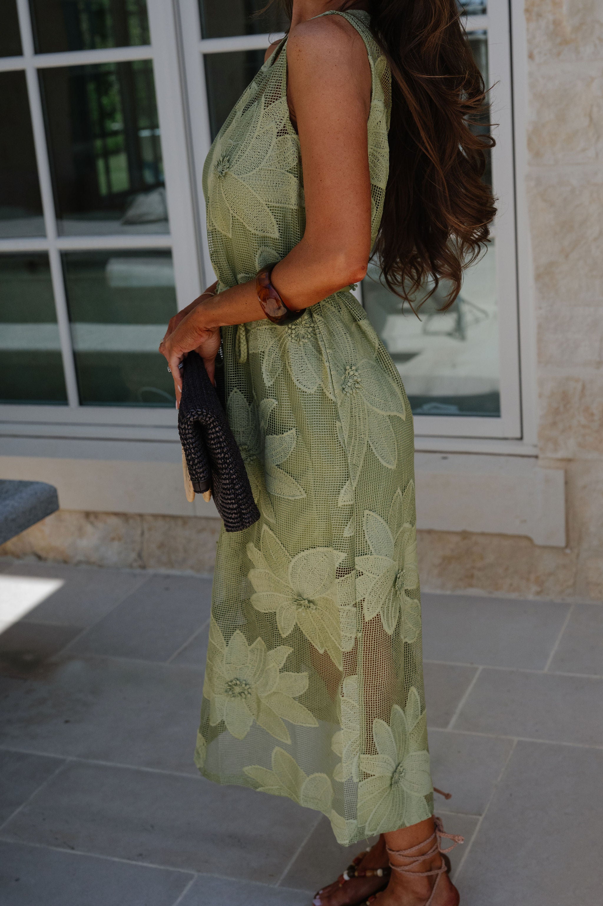 Mia Lace Midi Dress-Green