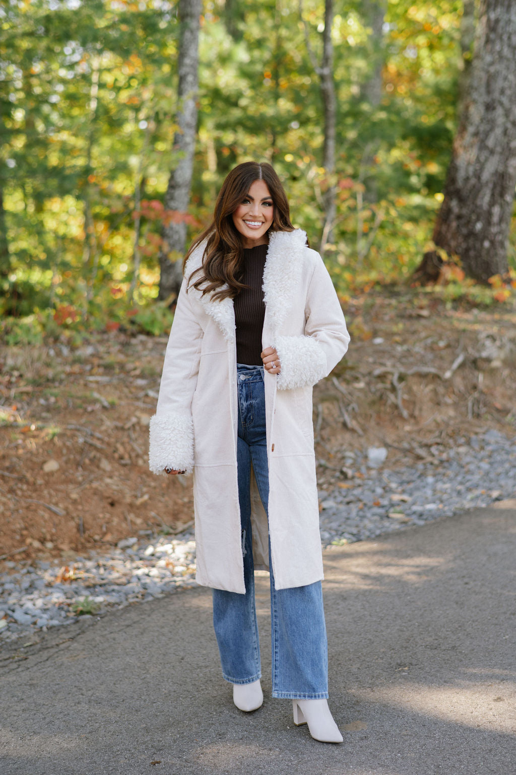 Faux Fur Trench Coat-Ivory