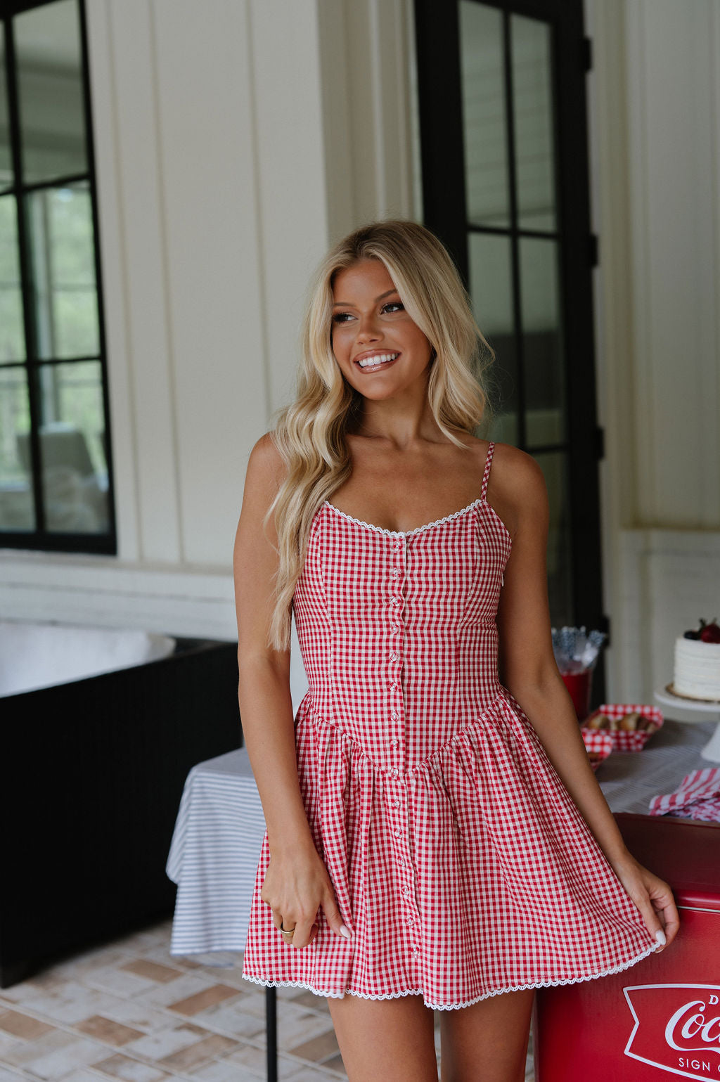 Checker Mini Dress-Red