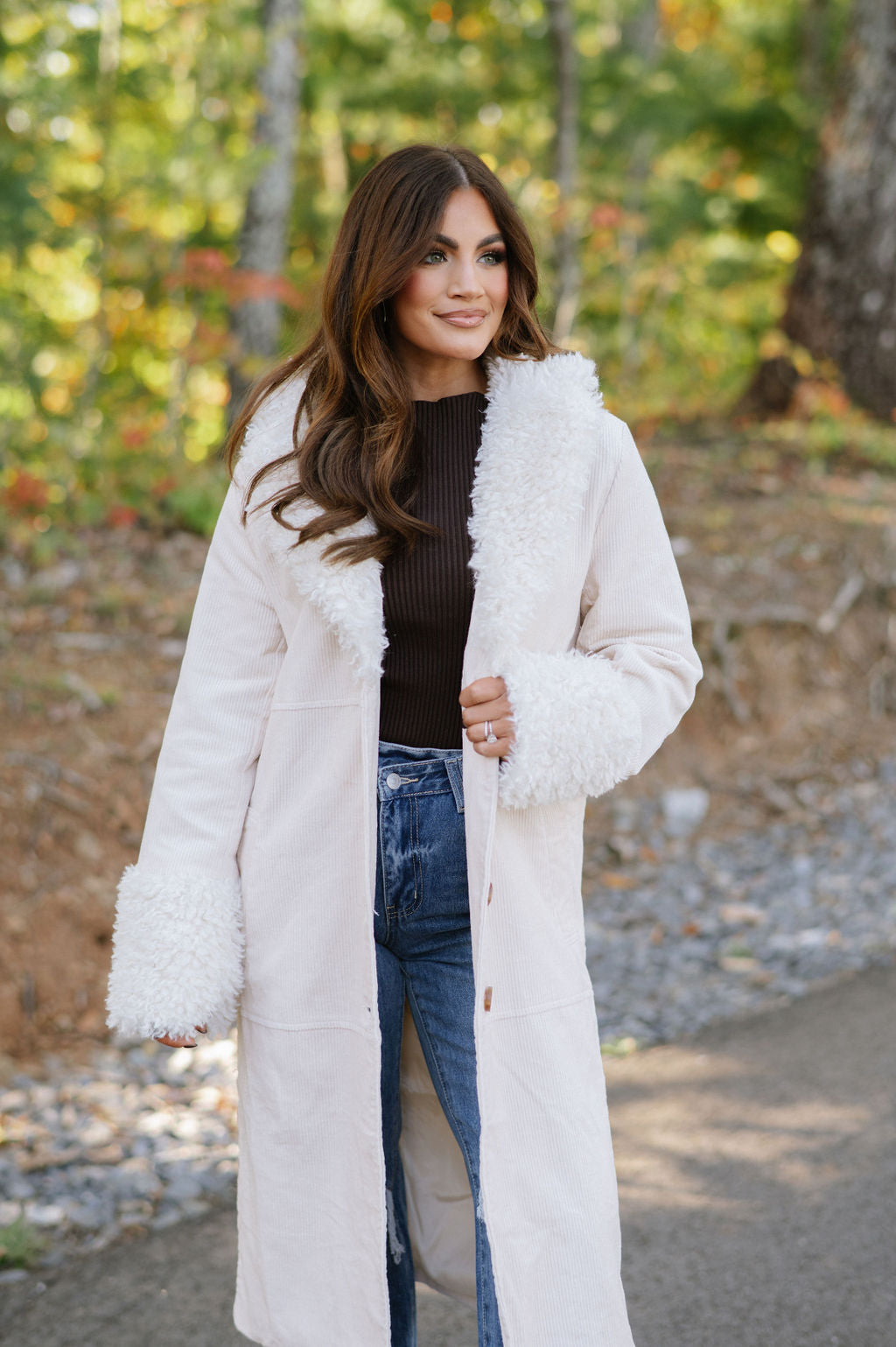 Faux Fur Trench Coat-Ivory