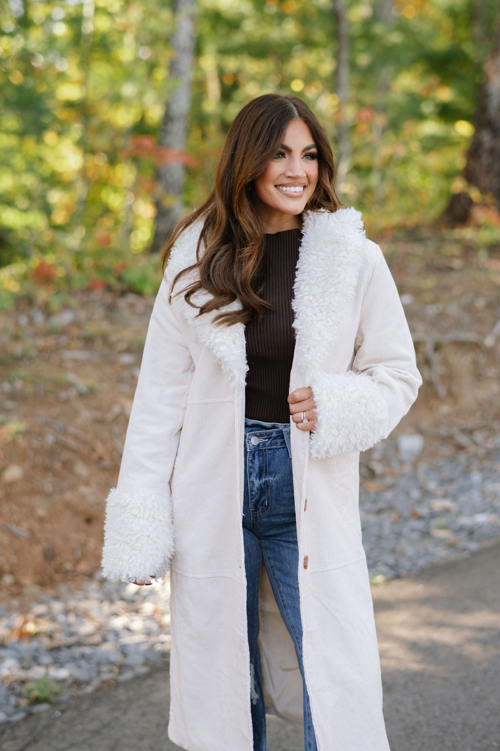 Faux Fur Trench Coat-Ivory