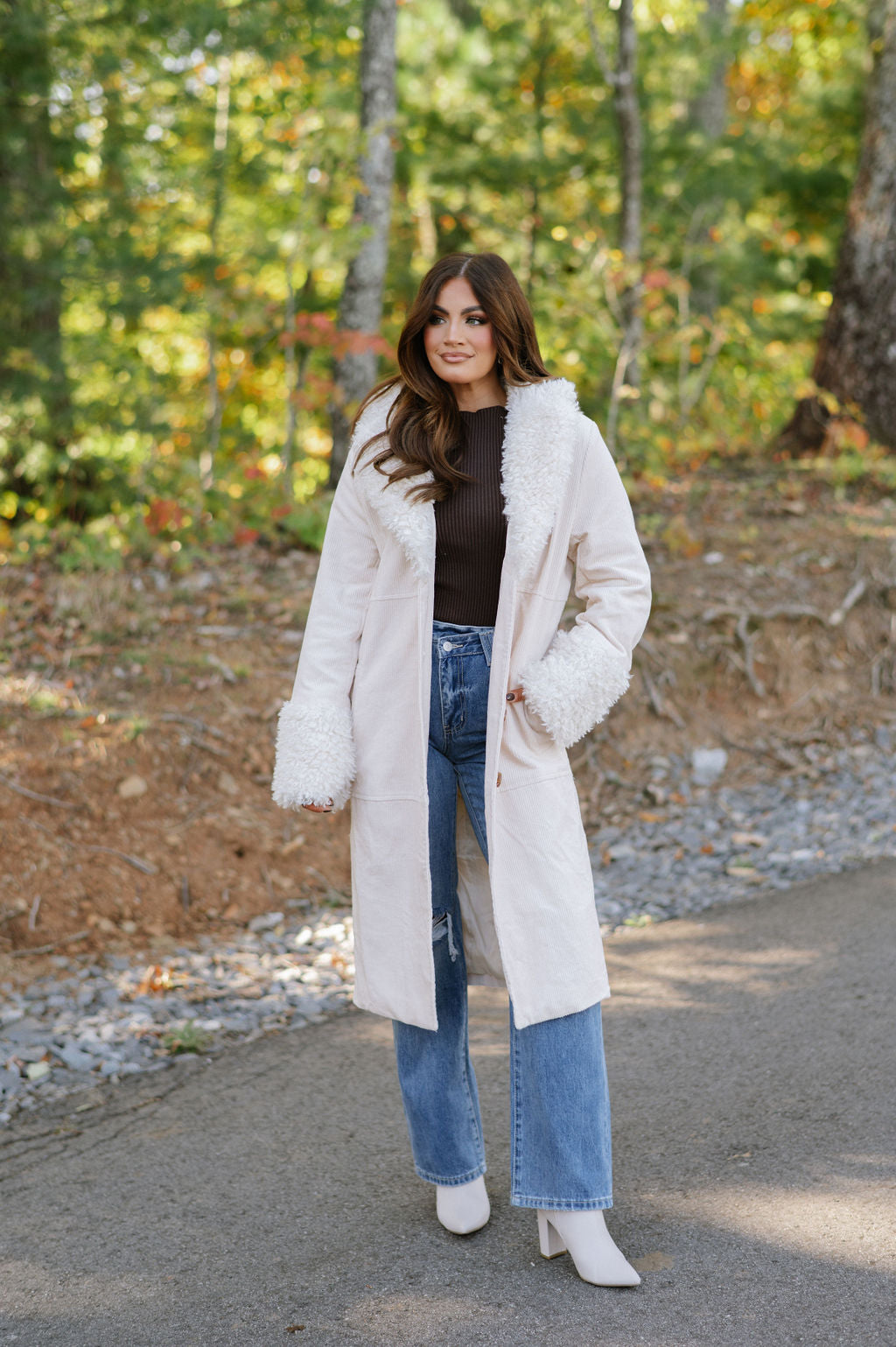 Faux Fur Trench Coat-Ivory