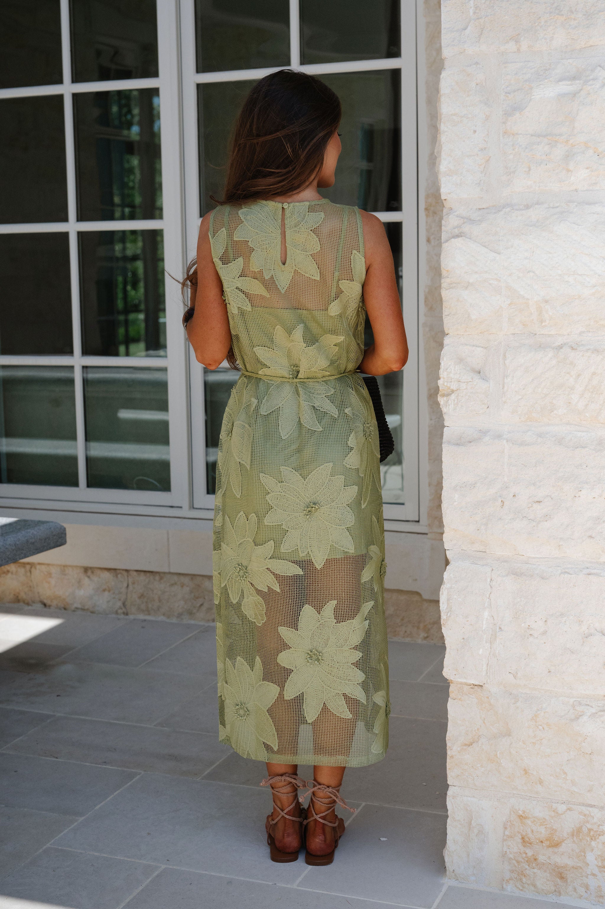 Mia Lace Midi Dress-Green