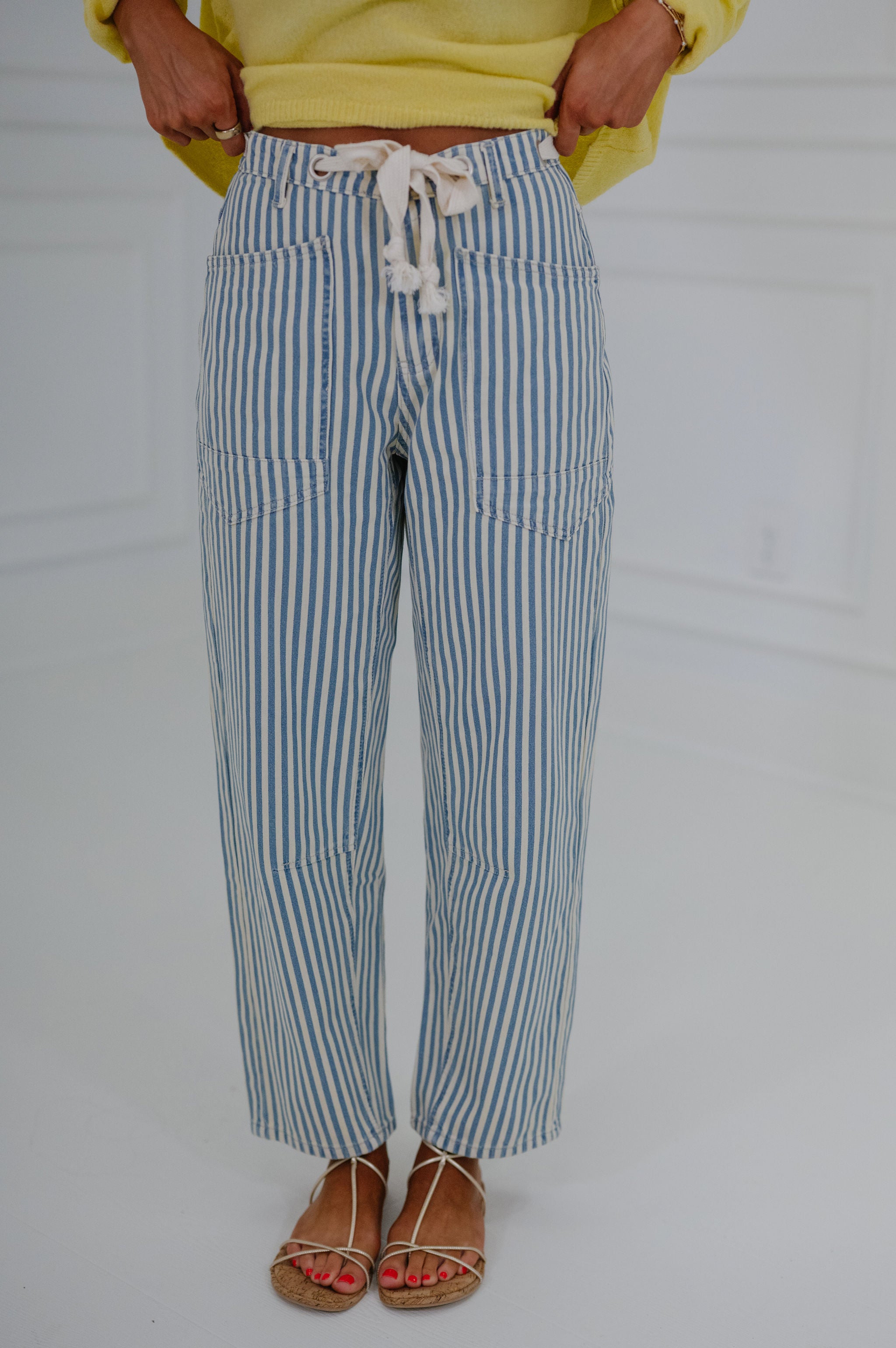 Elena Striped Barrel Pants-Light Blue