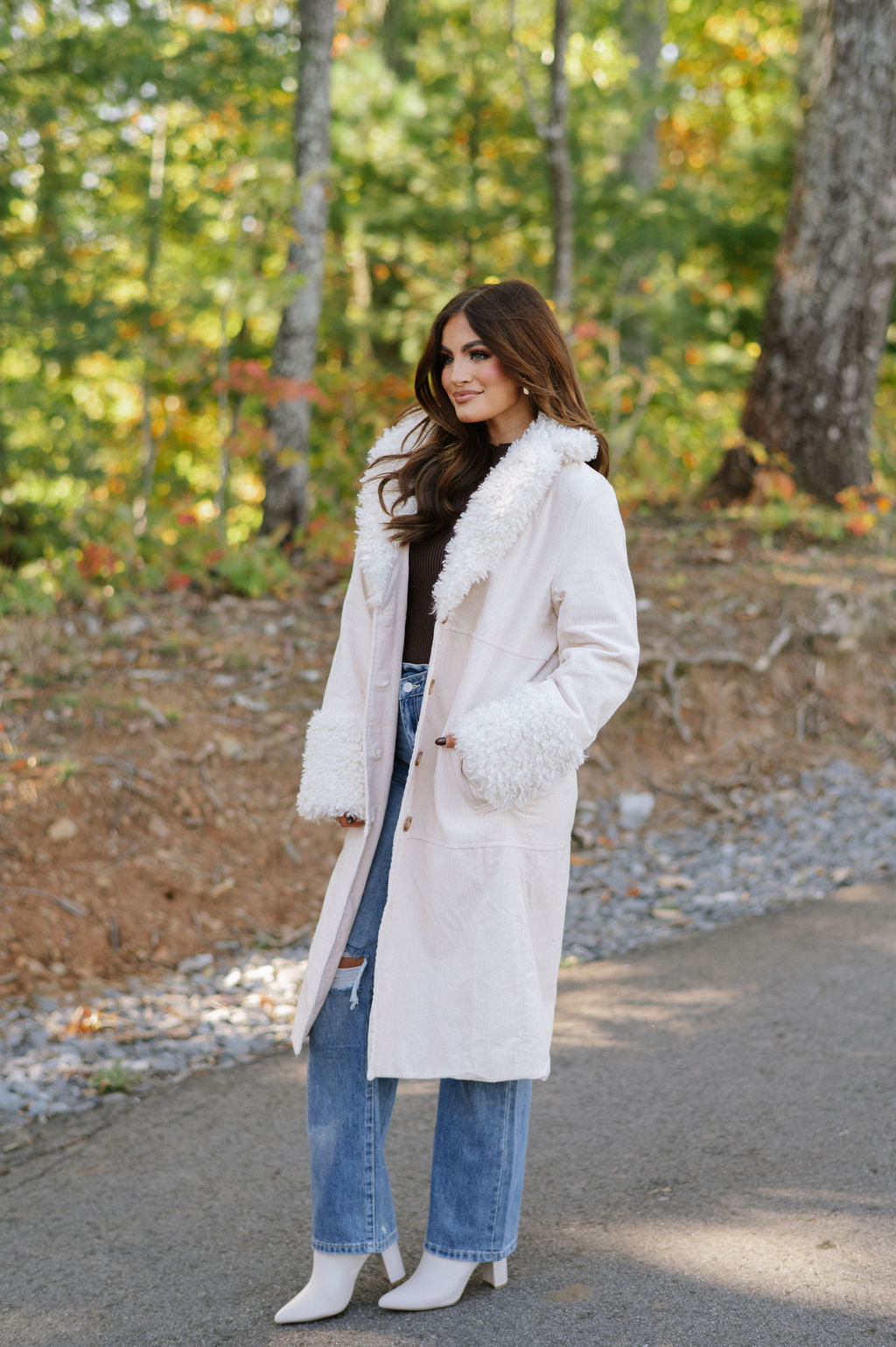 Faux Fur Trench Coat-Ivory