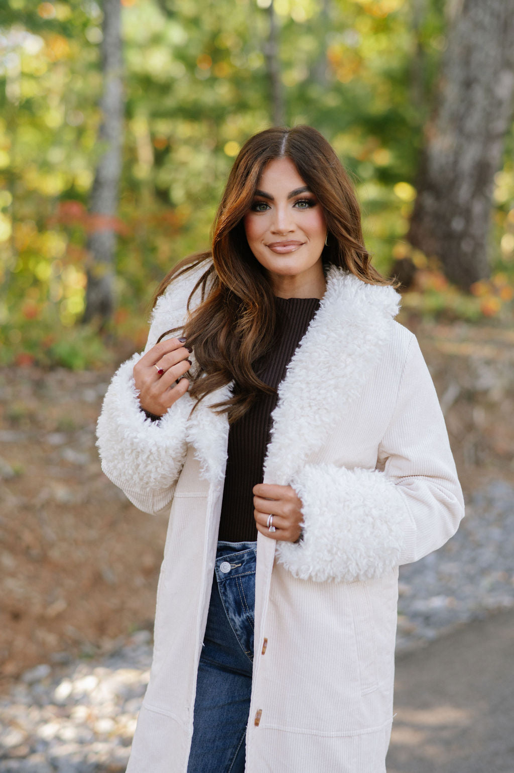 Faux Fur Trench Coat-Ivory