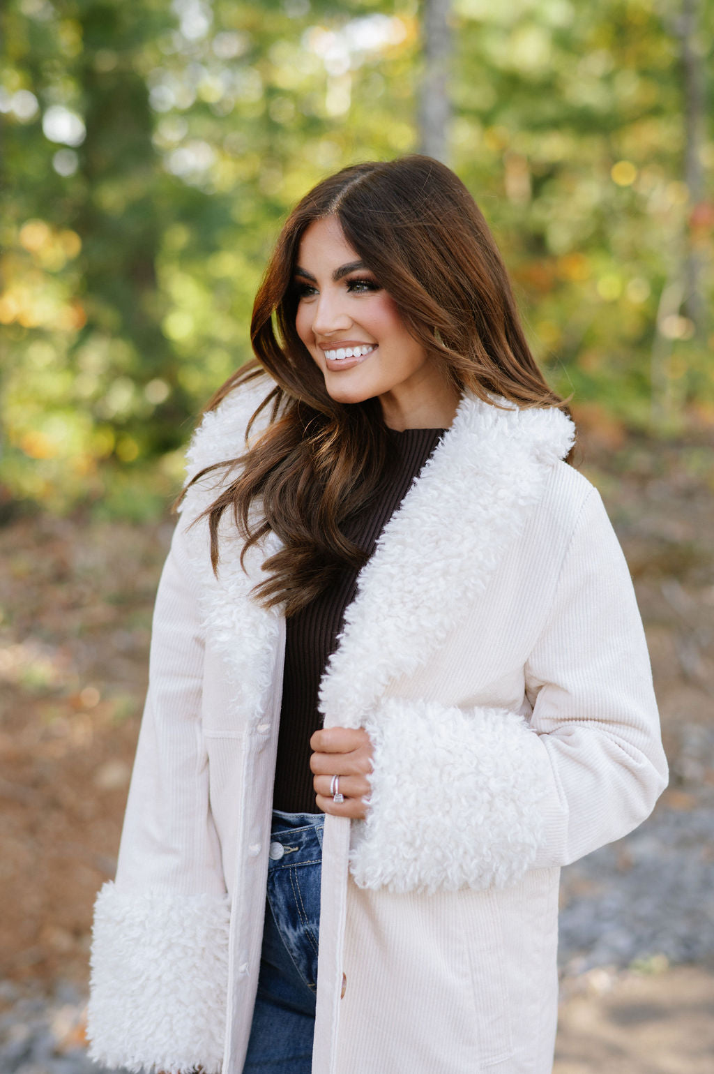 Faux Fur Trench Coat-Ivory