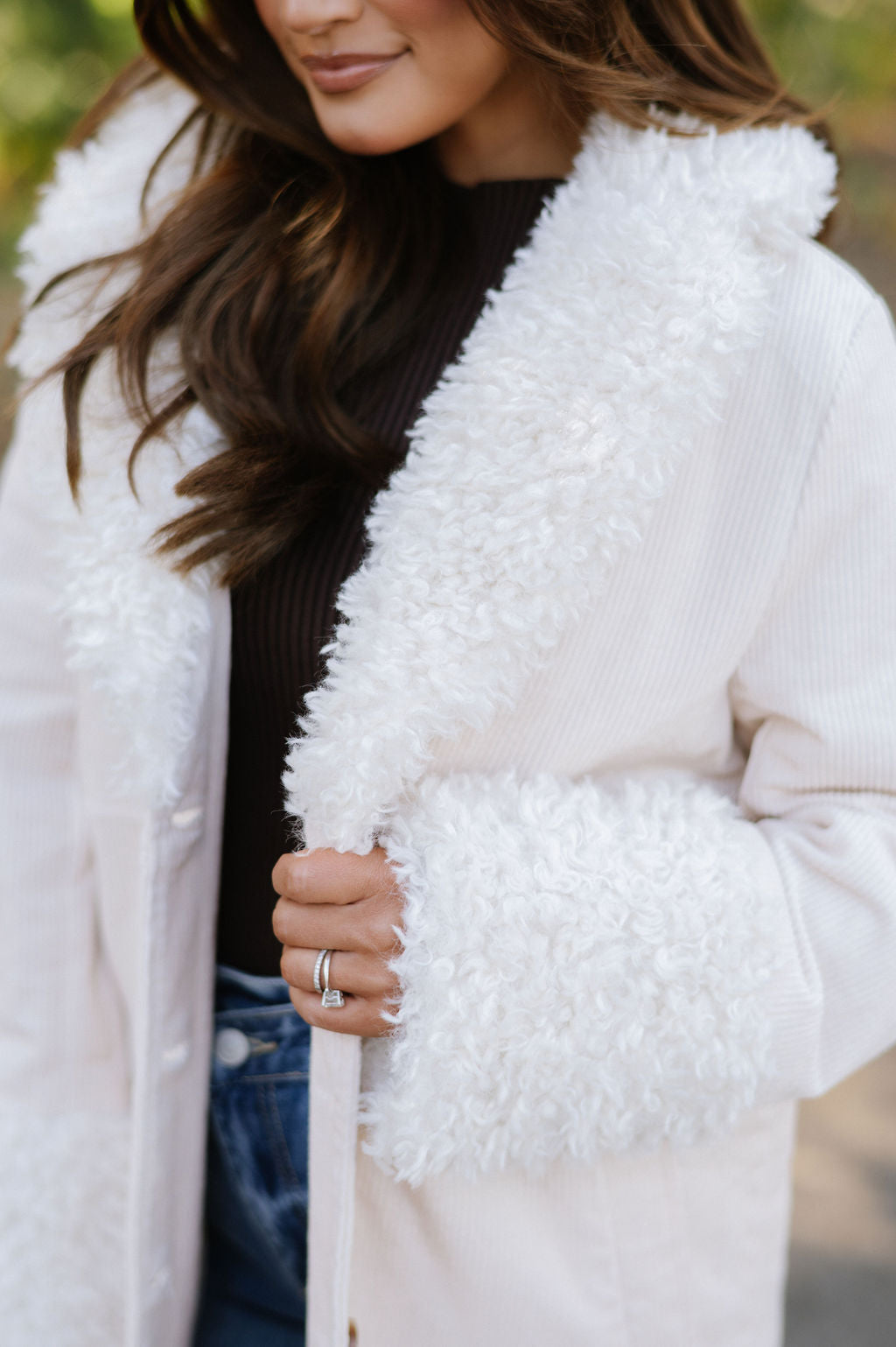 Faux Fur Trench Coat-Ivory