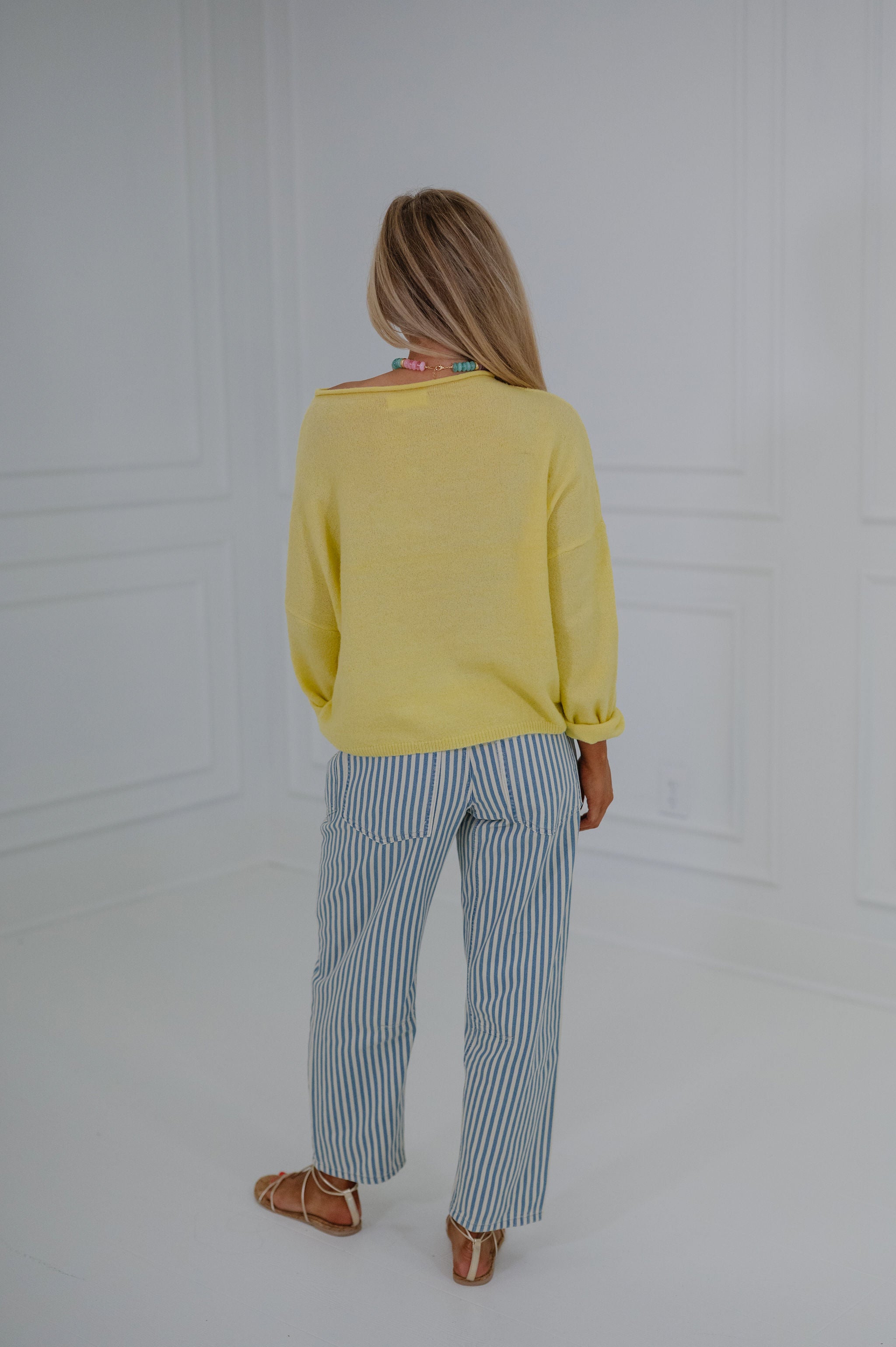 Elena Striped Barrel Pants-Light Blue