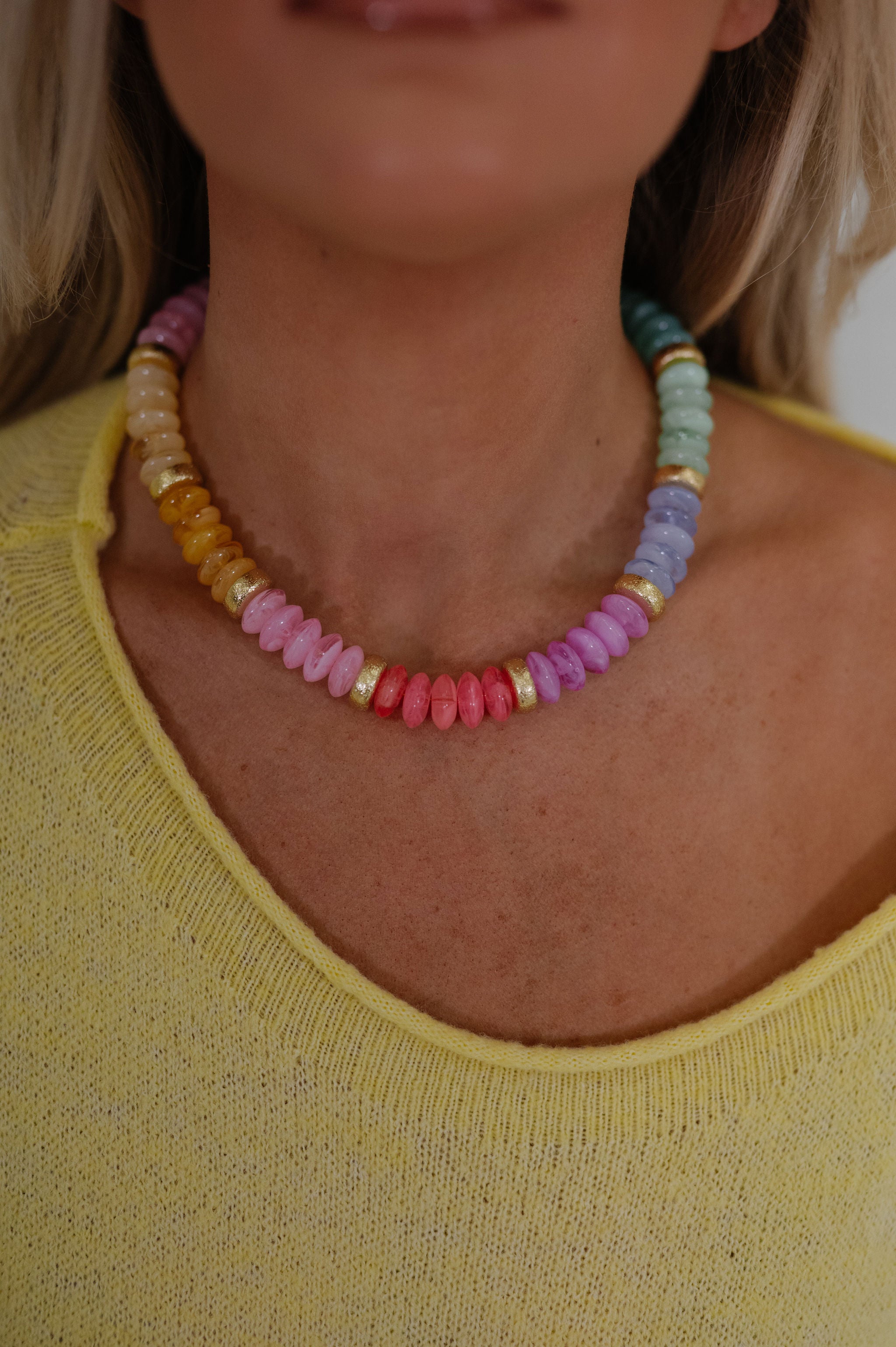 Calloway Beaded Disc Necklace-Rainbow