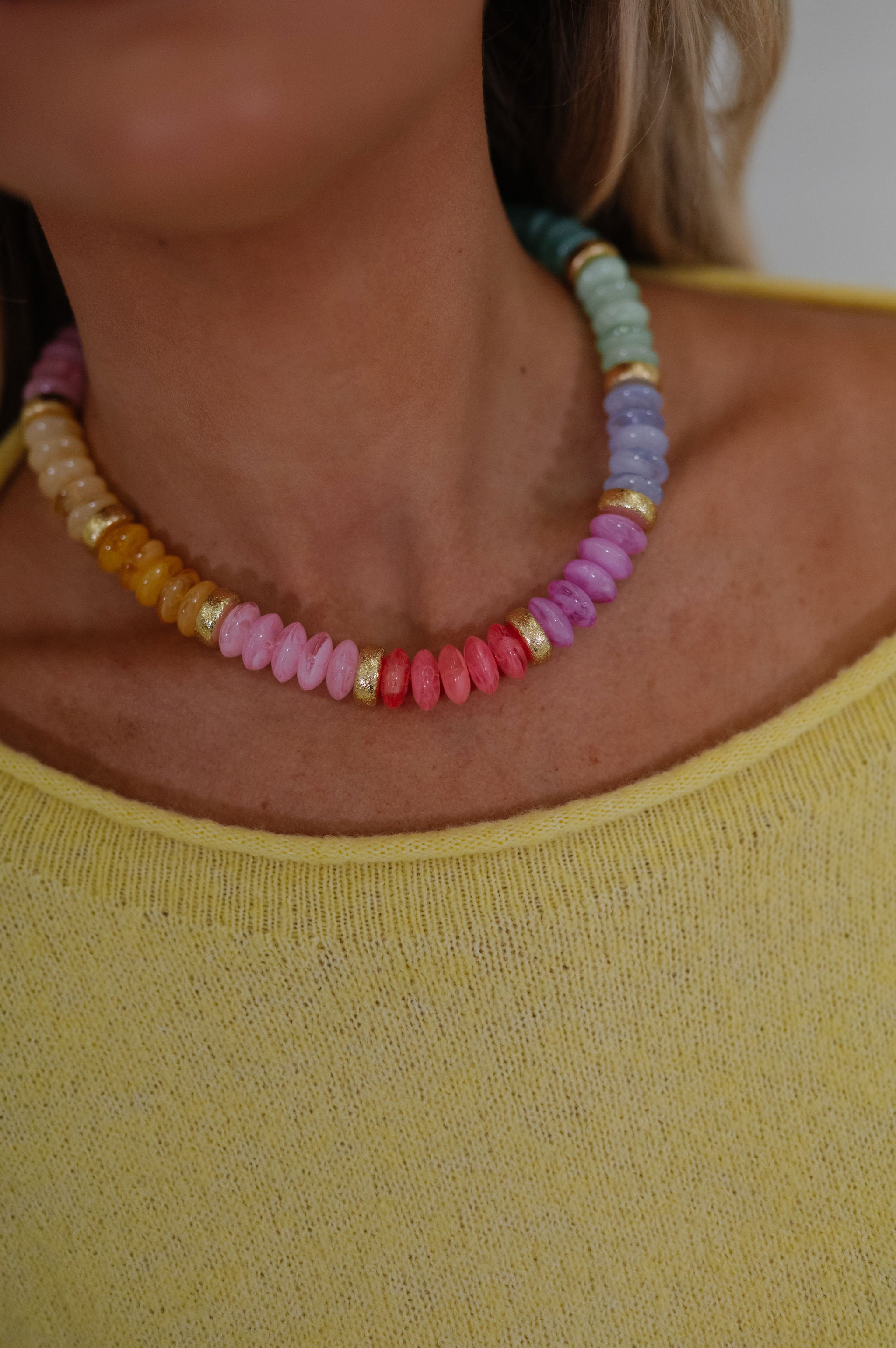 Calloway Beaded Disc Necklace-Rainbow