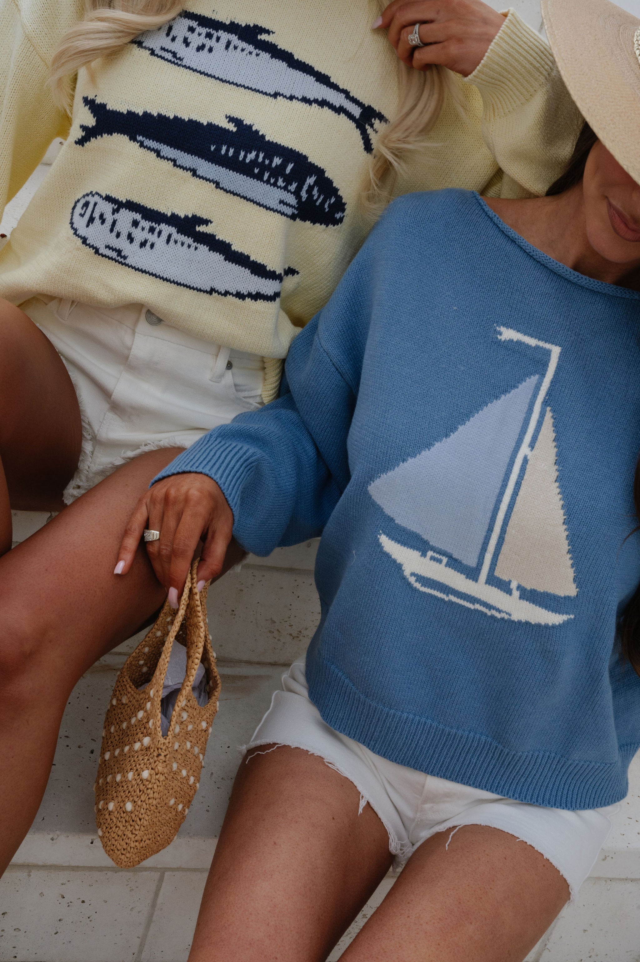 Boat Neck Sweater Top-Blue