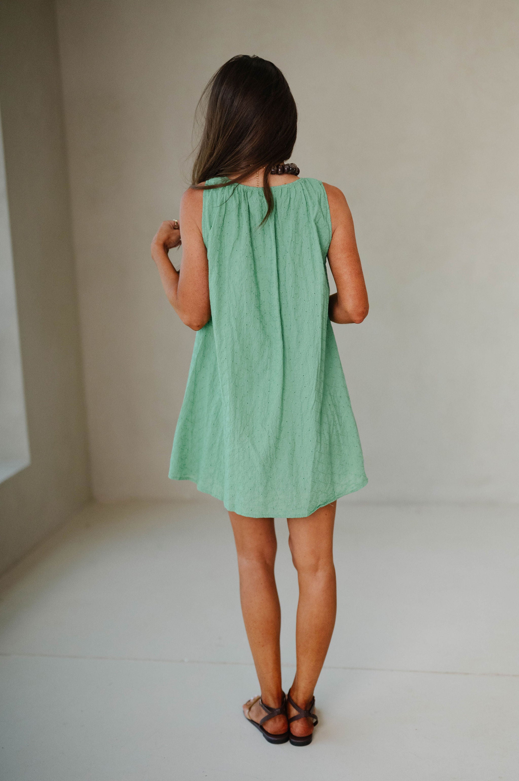 Emily Eyelet Mini Dress-Apple Green
