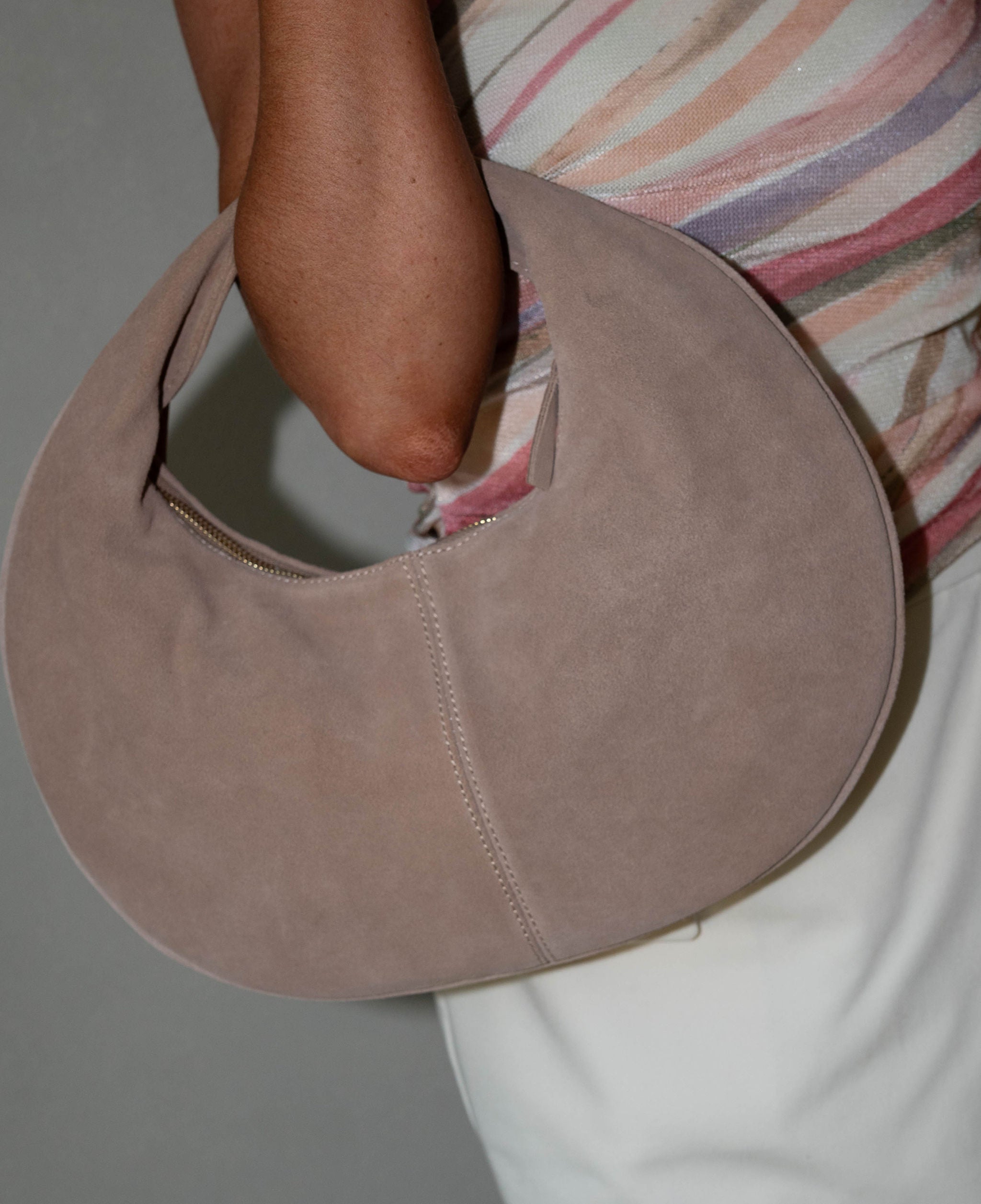 Farrah Suede Leather Hobo Bag-Natural