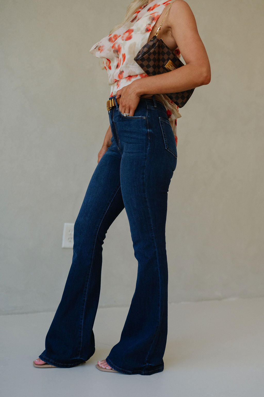 High Rise Flared Jeans-Dark