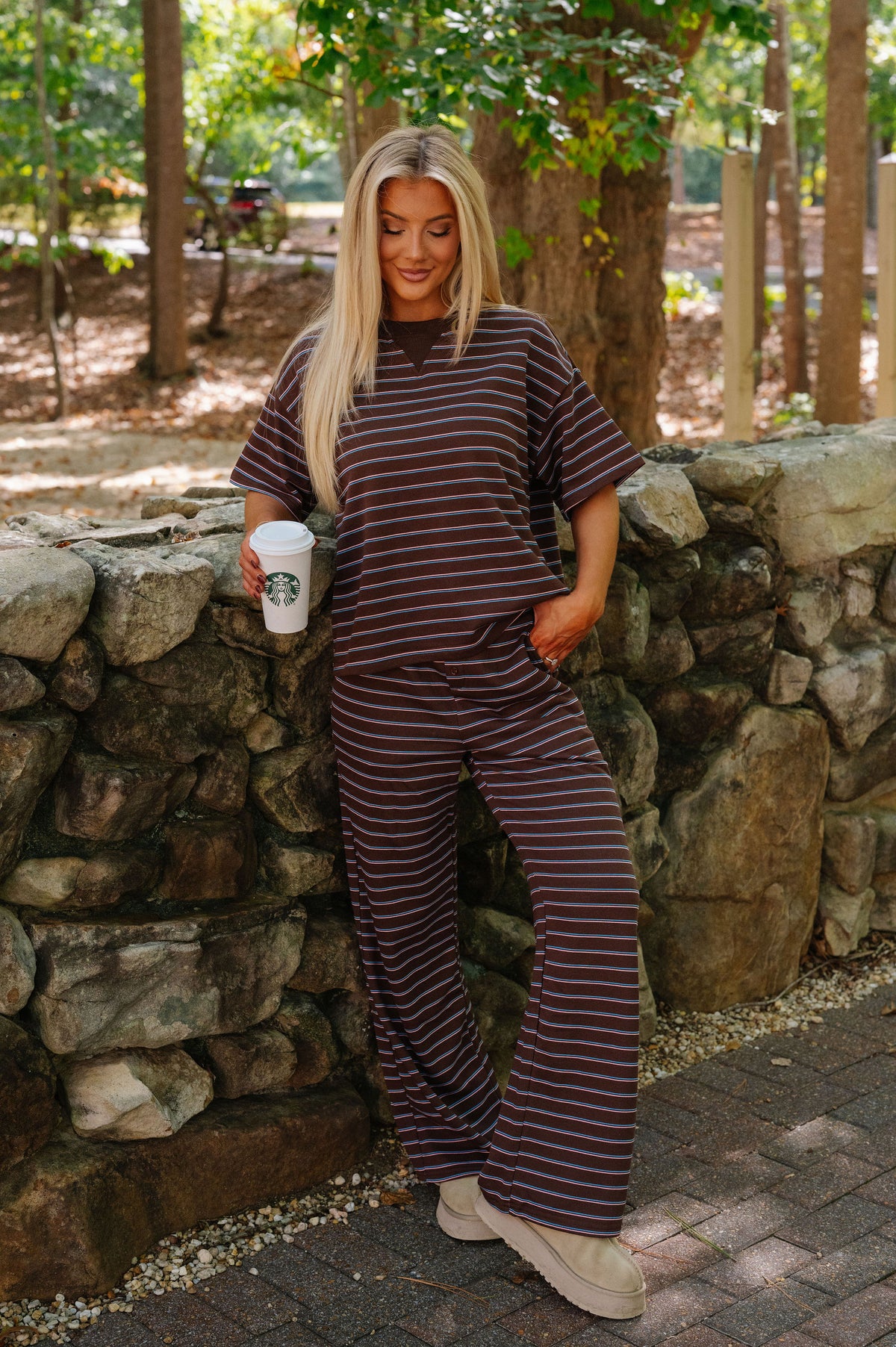 Tarsi Striped Terry Set-Chocolate