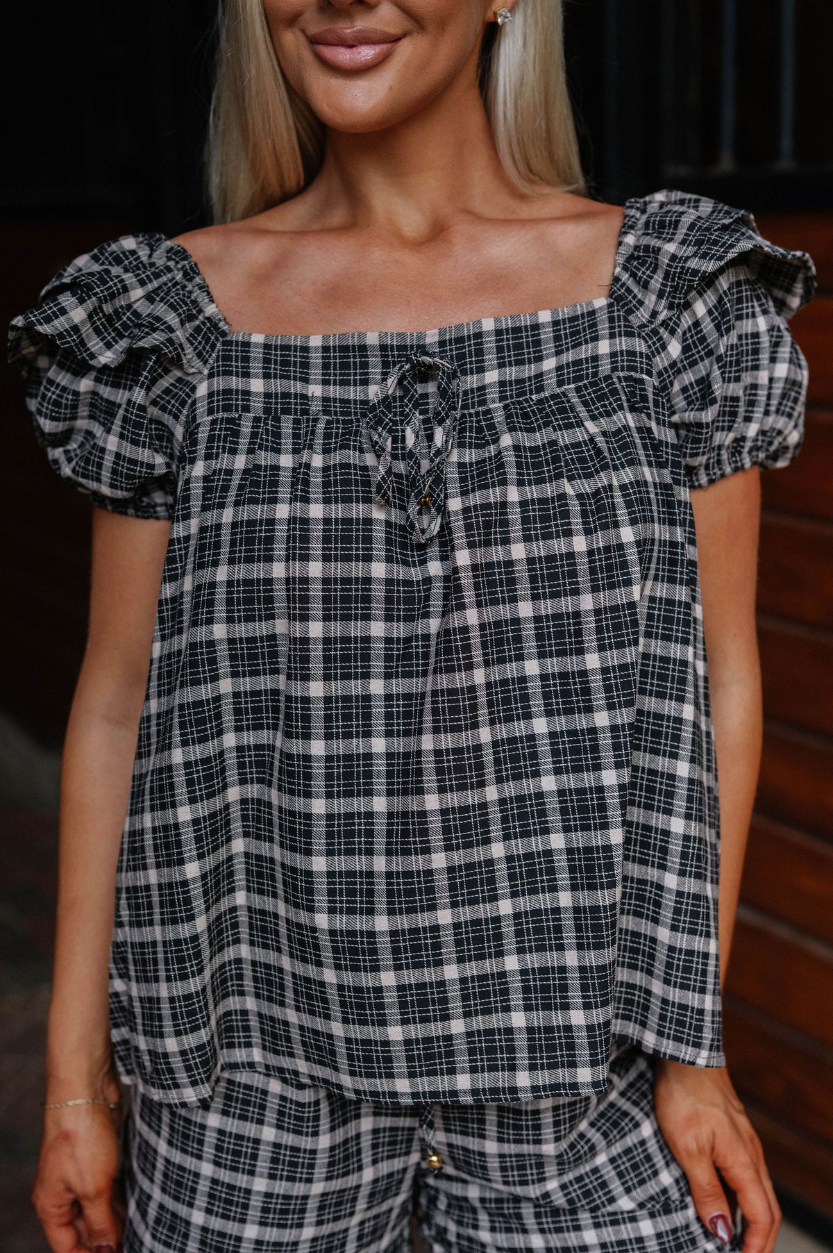Plaid Ruffle Hem Short Set