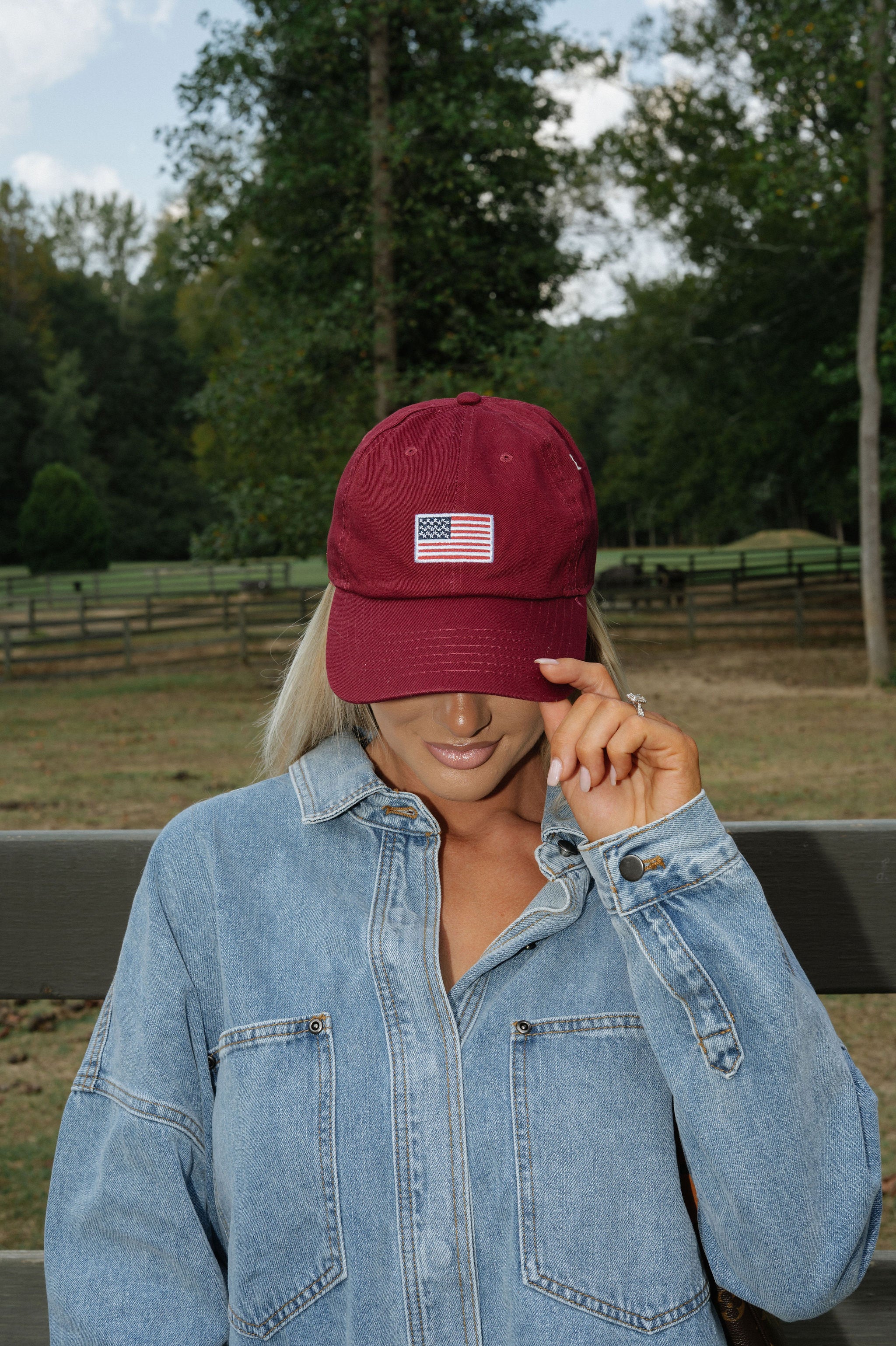 American Flag Hat-Burgundy
