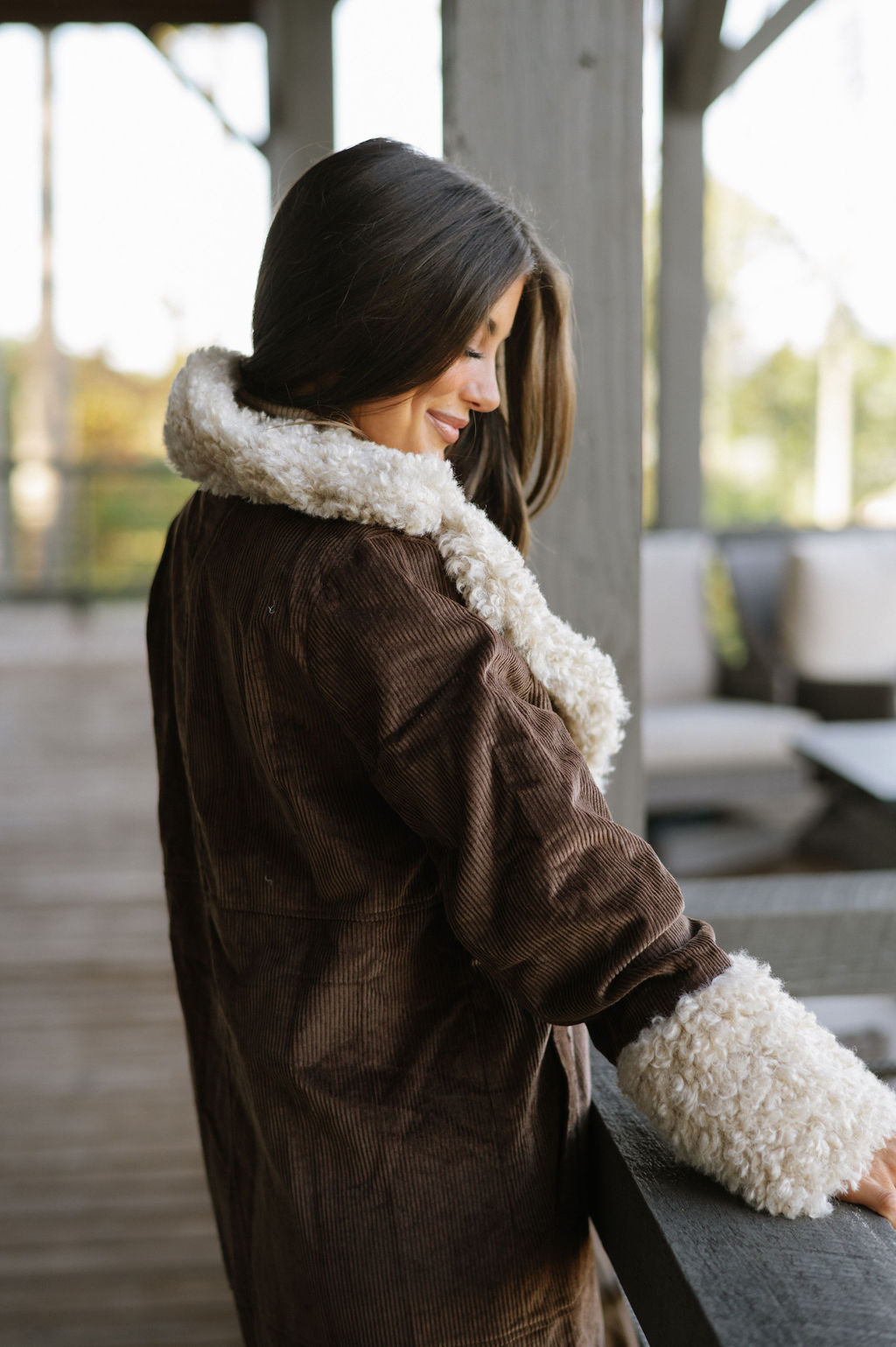 Faux Fur Trench Coat-Brown