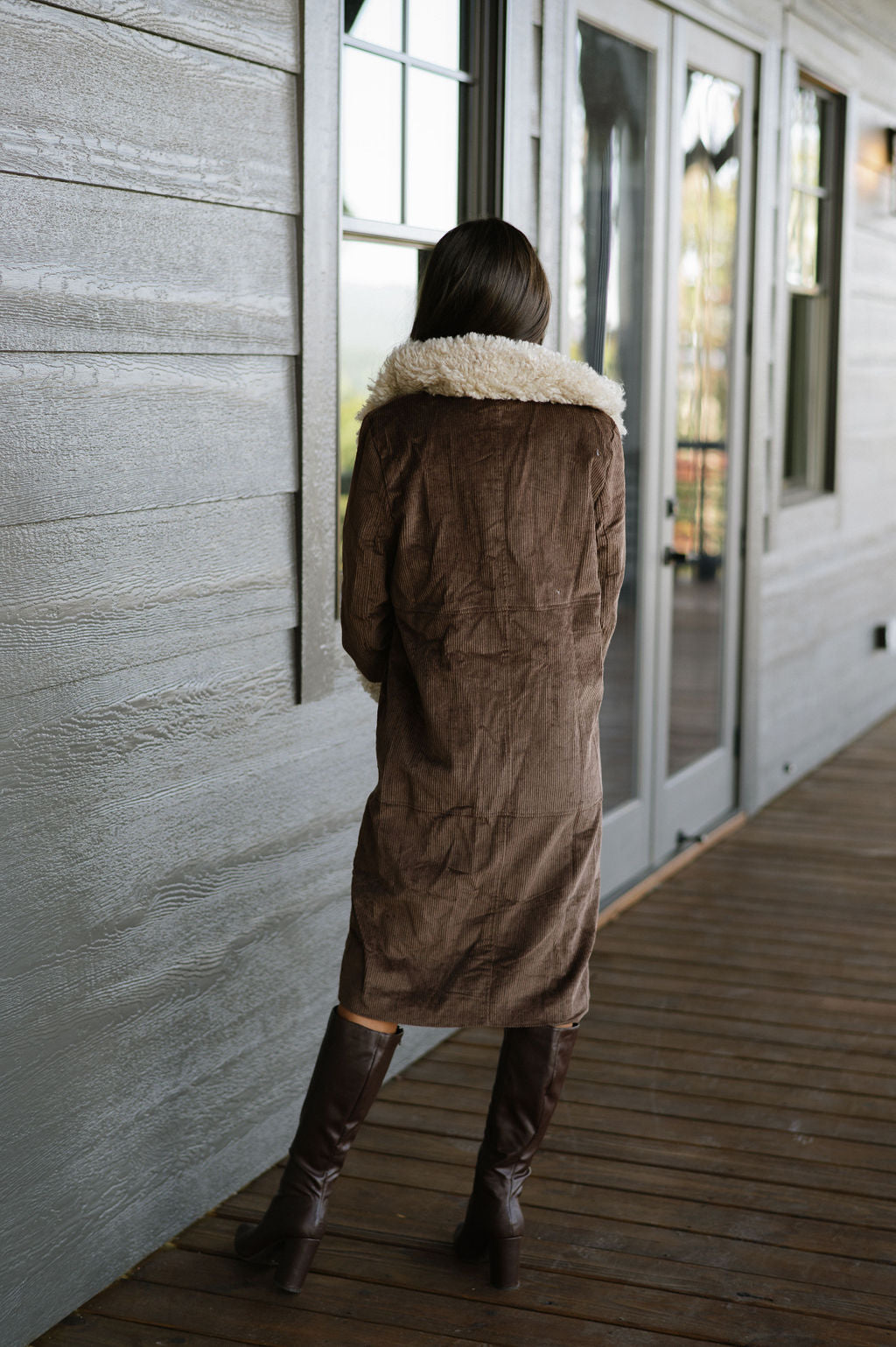 Faux Fur Trench Coat-Brown