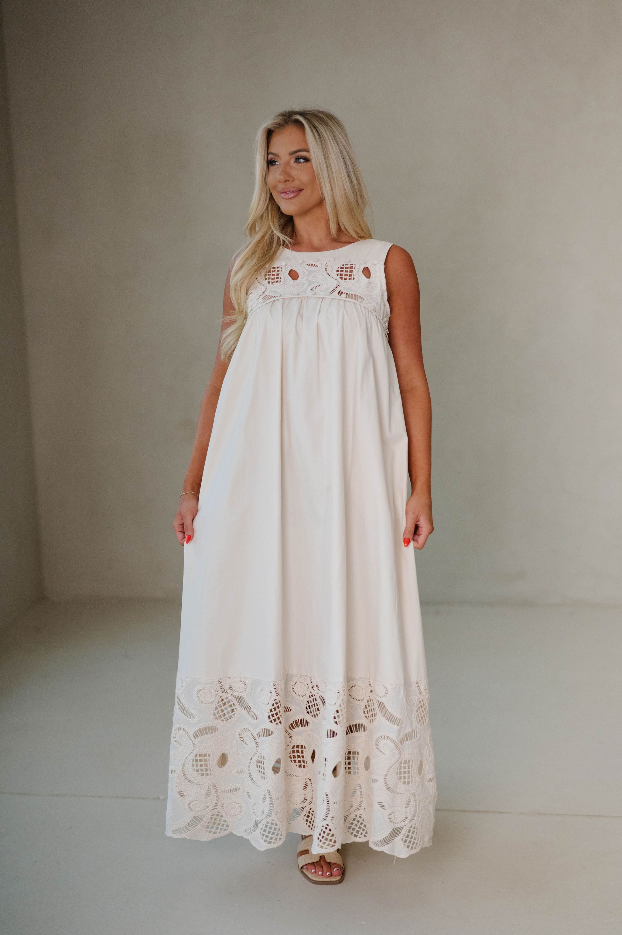 Boho Lace Maxi Dress-Cream