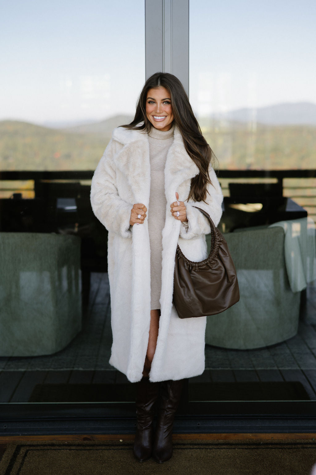 Carmen Faux Fur Coat-Cream