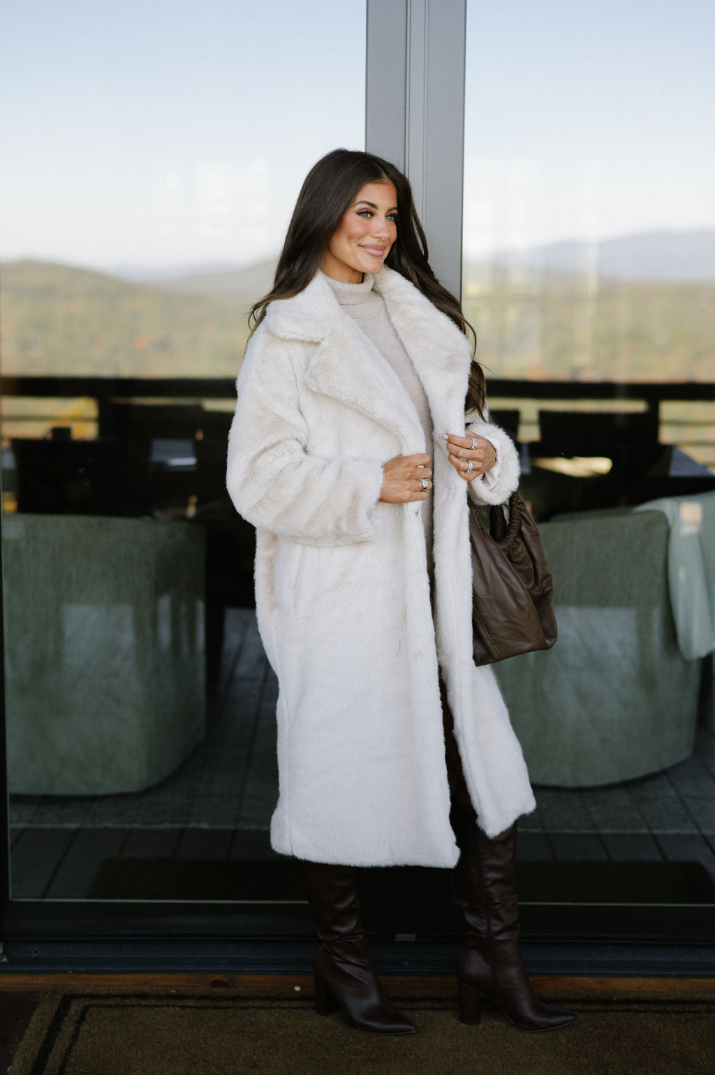 Carmen Faux Fur Coat-Cream