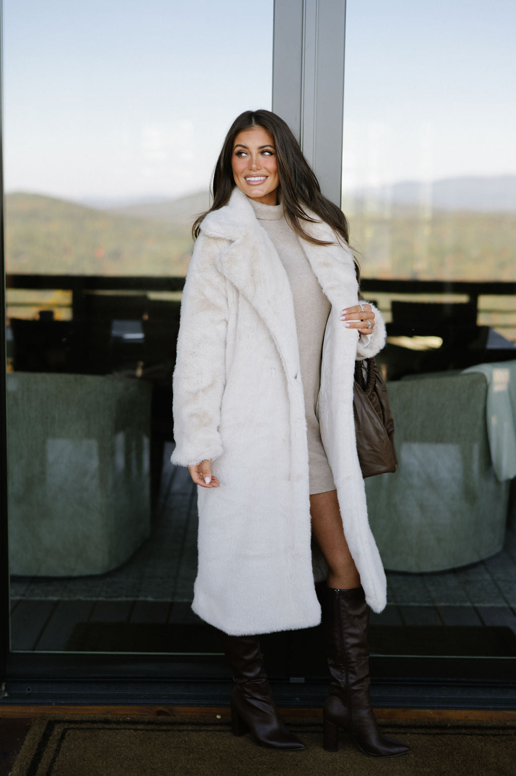 Carmen Faux Fur Coat-Cream