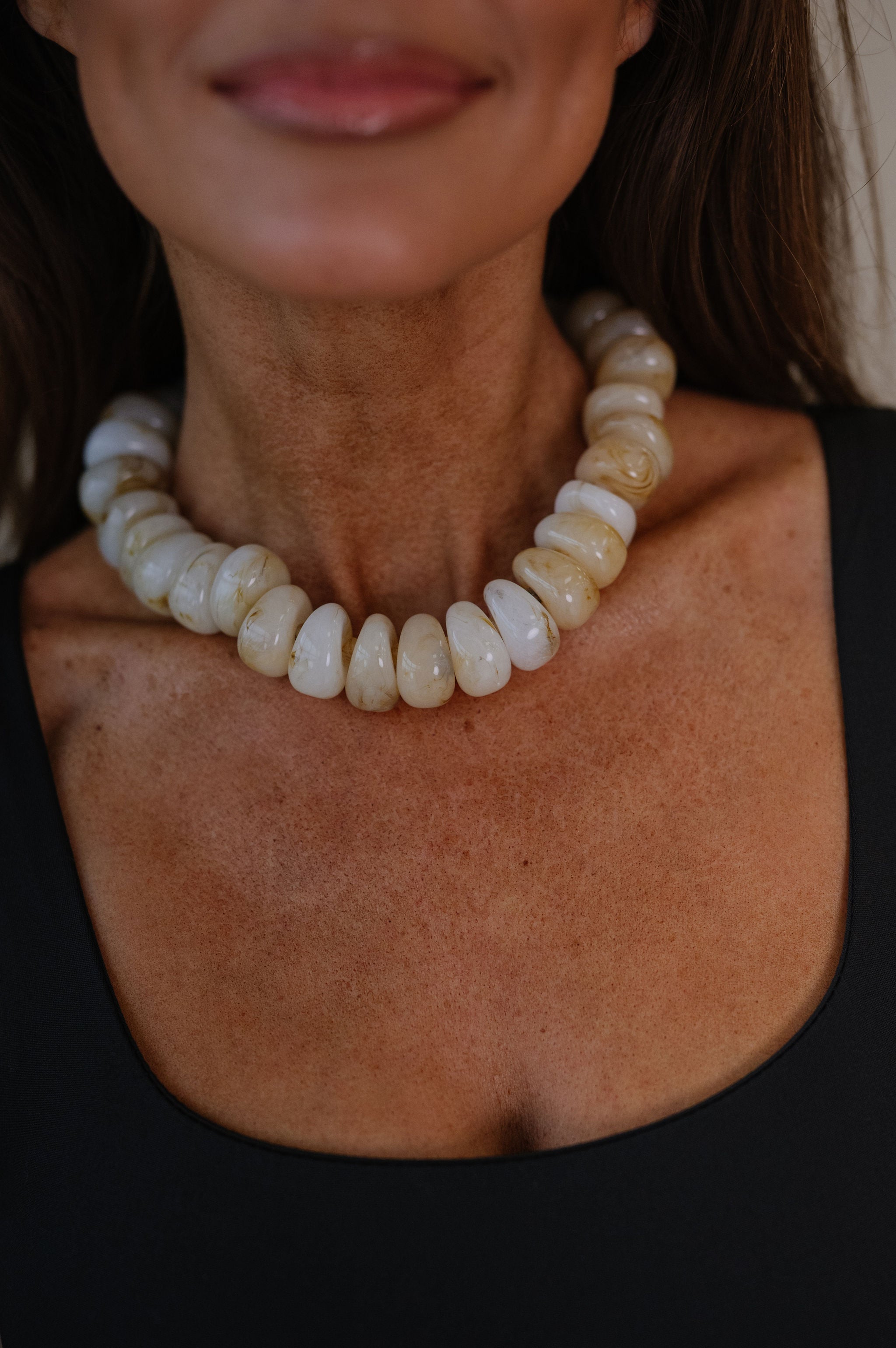 Chunky Marble Beaded Necklace-Natural