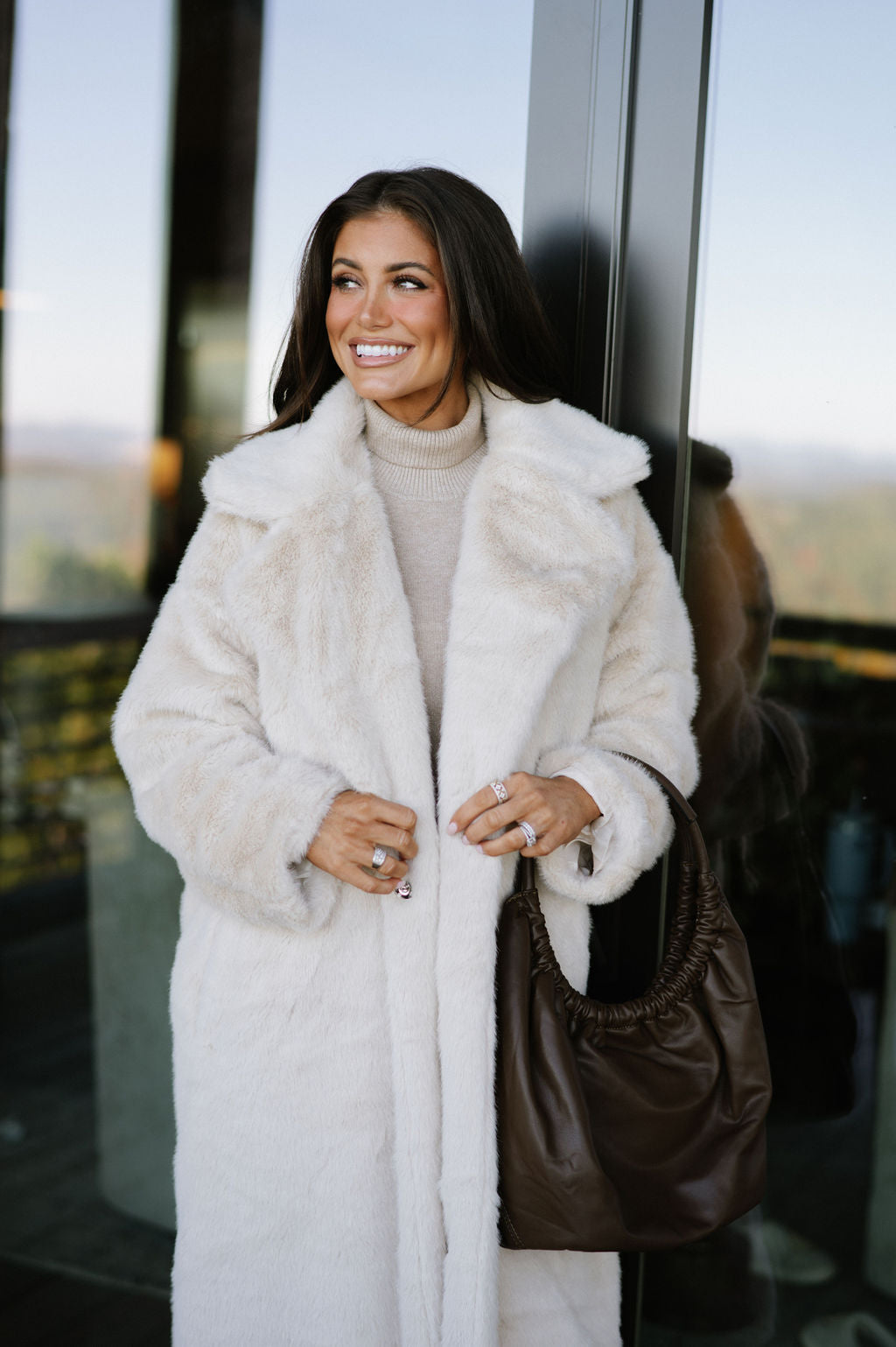 Carmen Faux Fur Coat-Cream