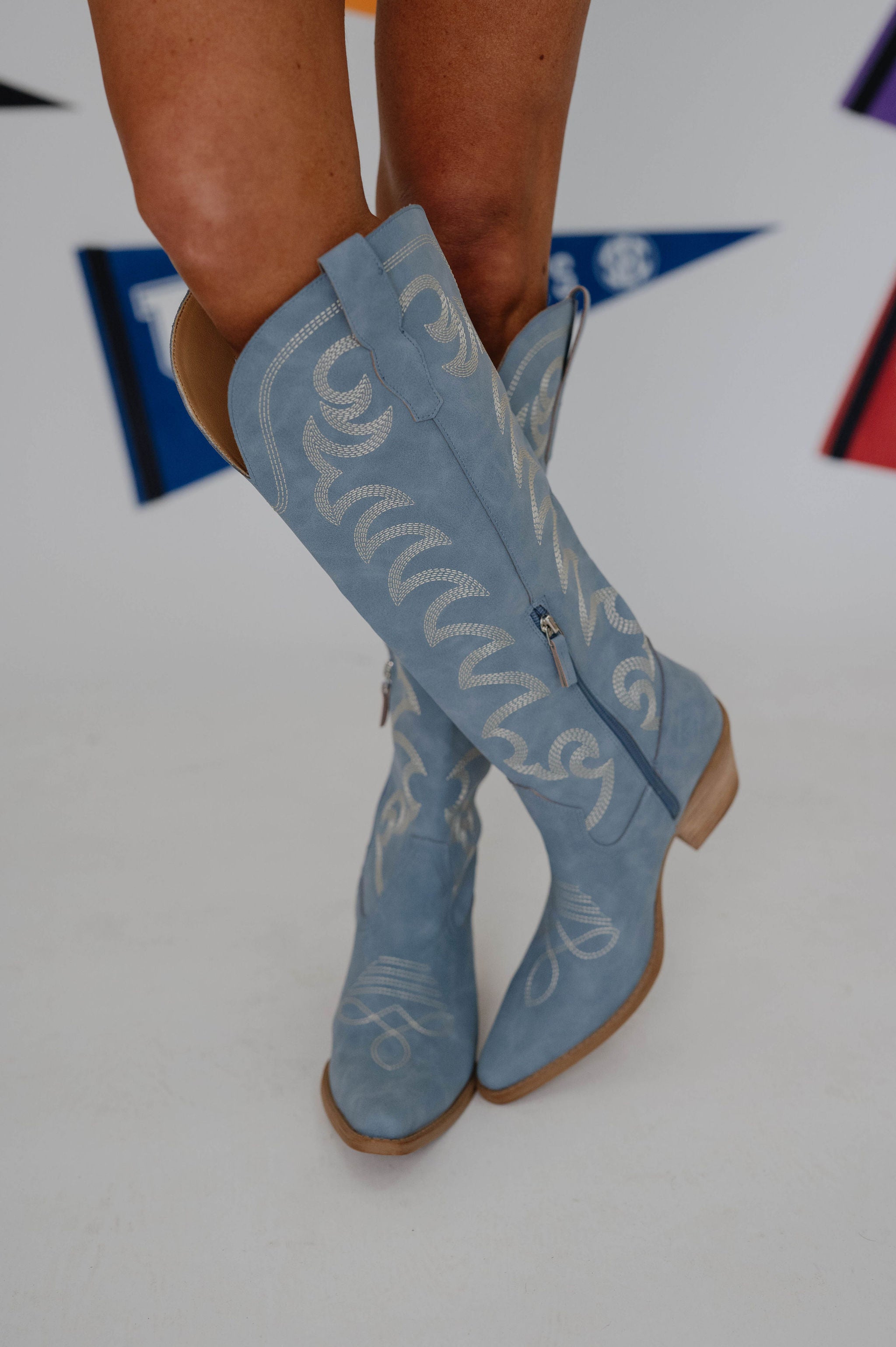Faye Suede Boots-Blue