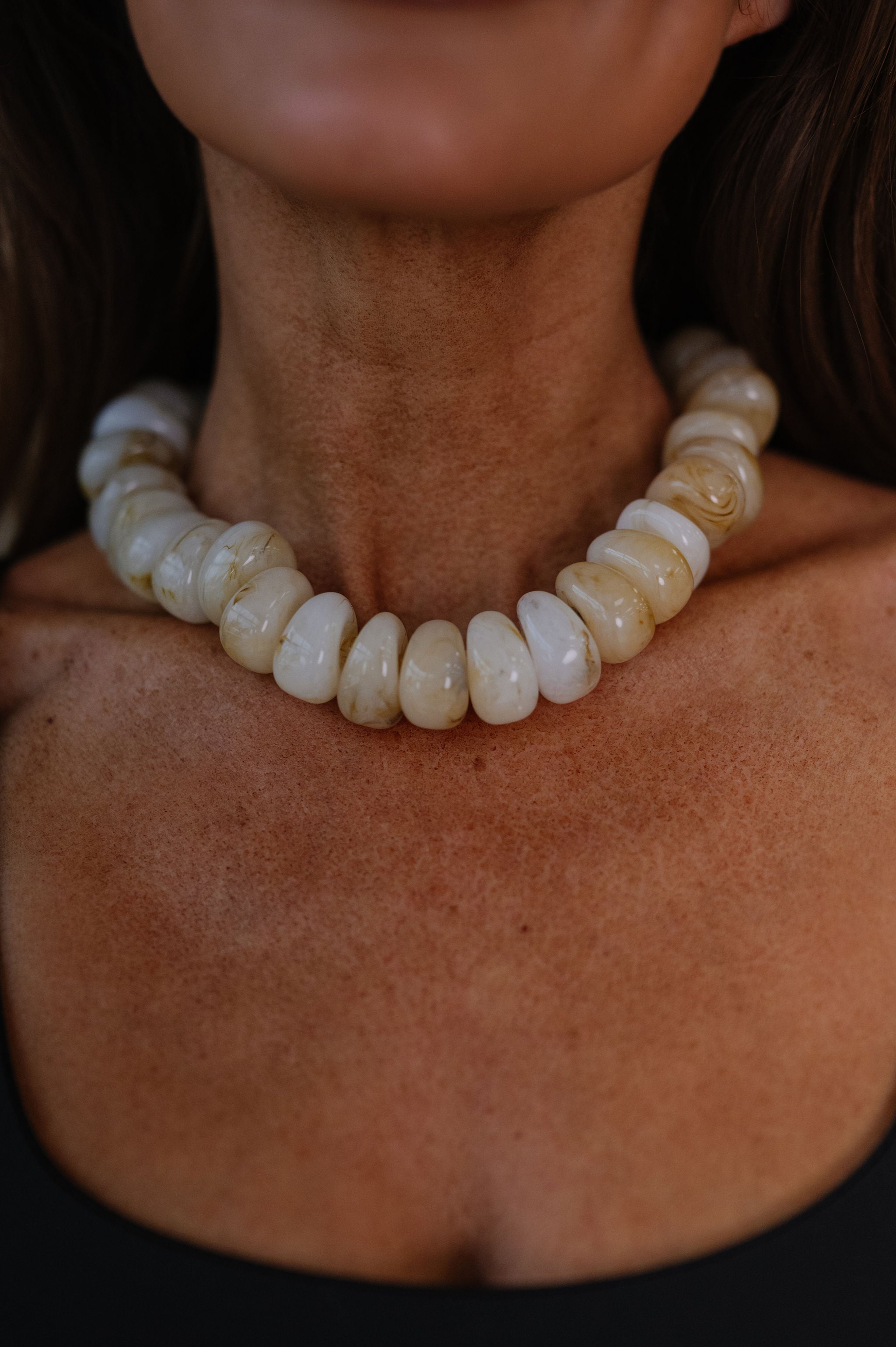 Chunky Marble Beaded Necklace-Natural