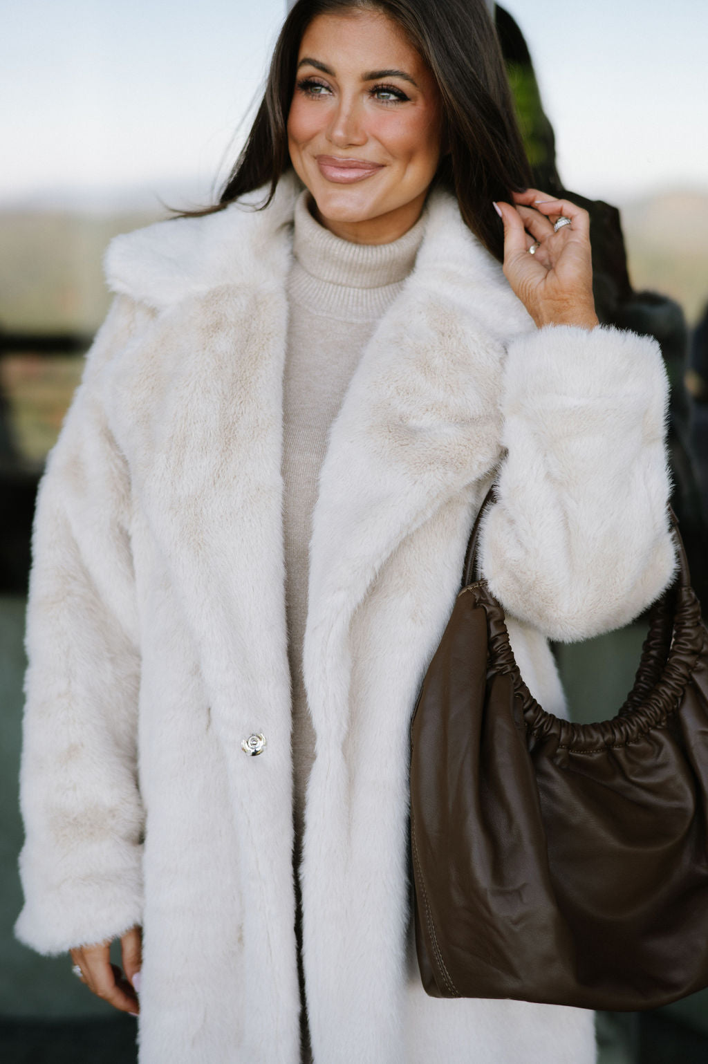 Carmen Faux Fur Coat-Cream