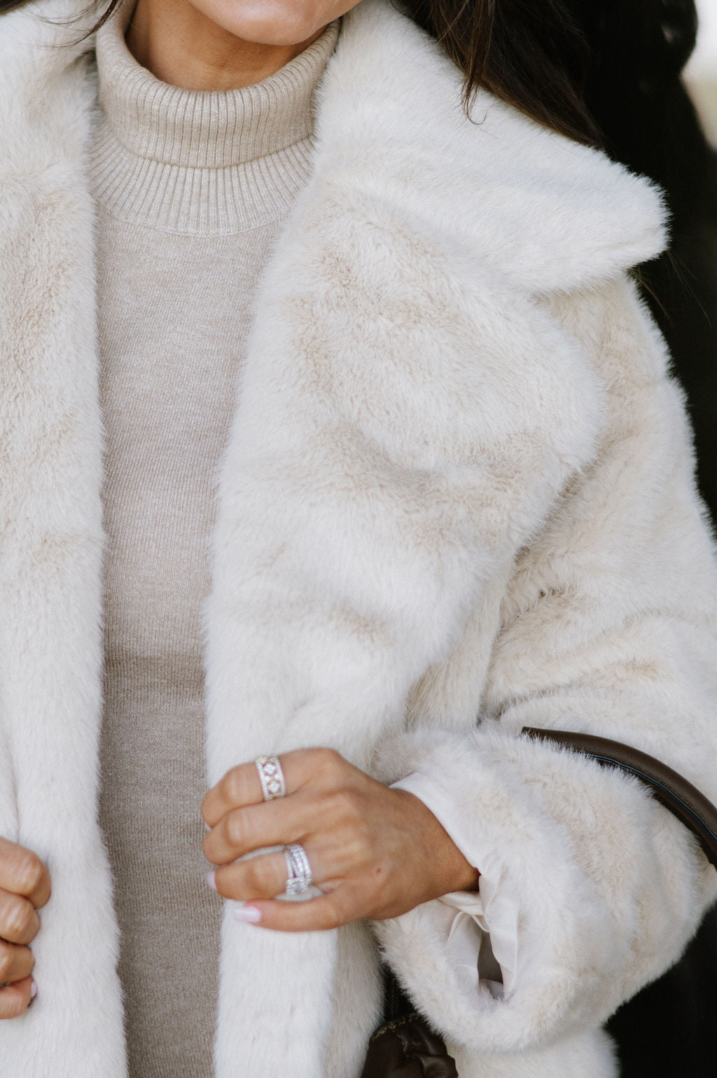 Carmen Faux Fur Coat-Cream