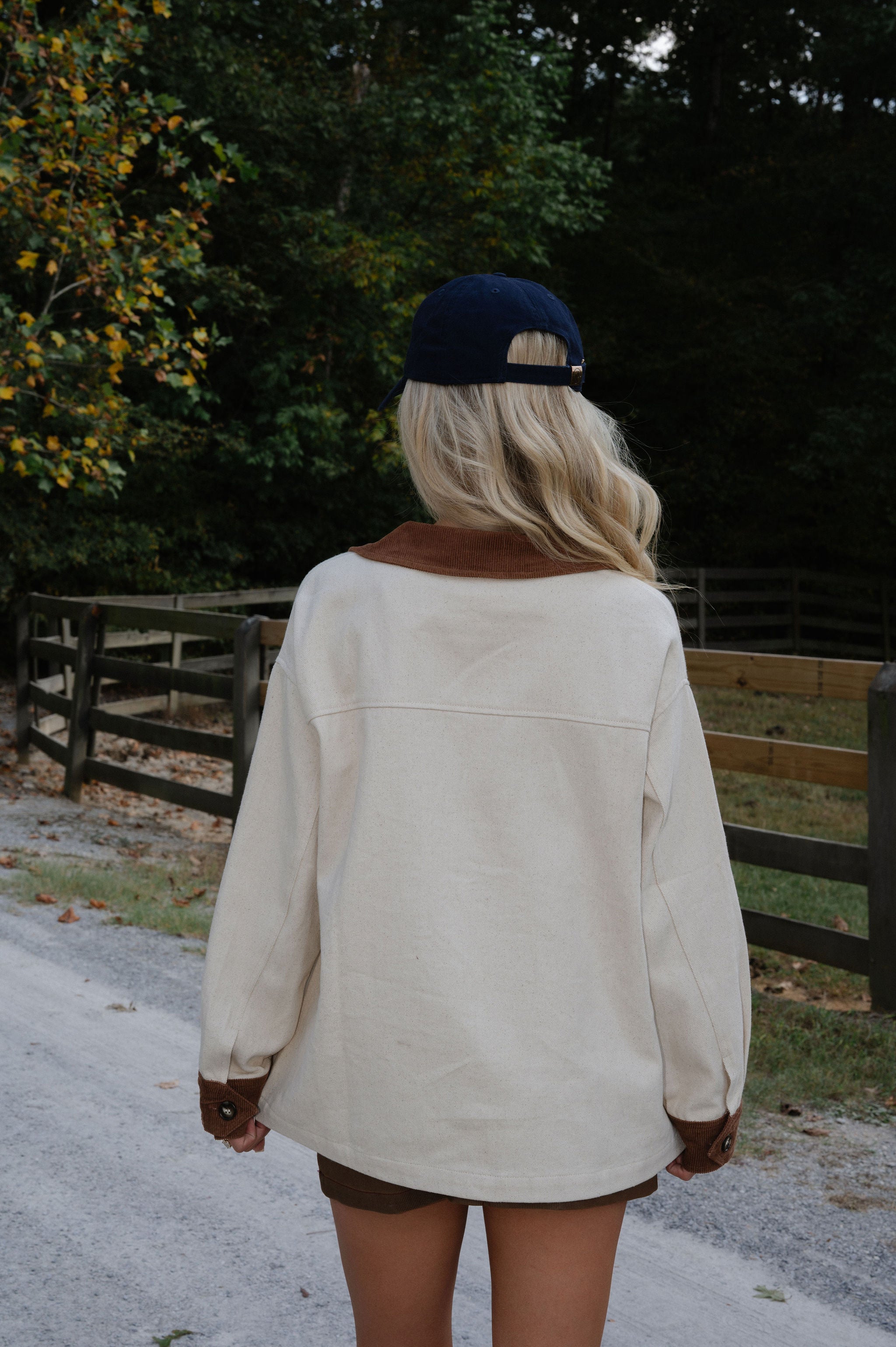 Button Down Barn Jacket-Cream/Brown